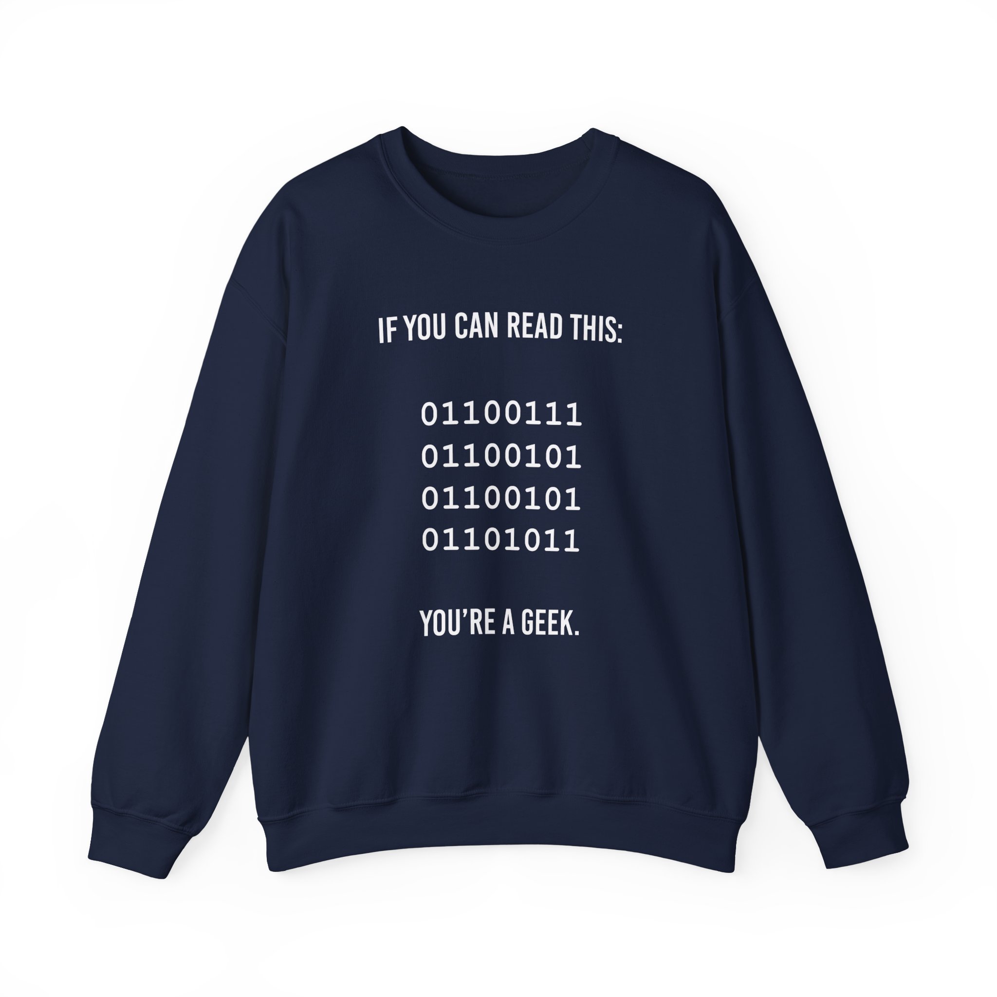 Geek Binary Code crewneck sweatshirt in Navy, front view