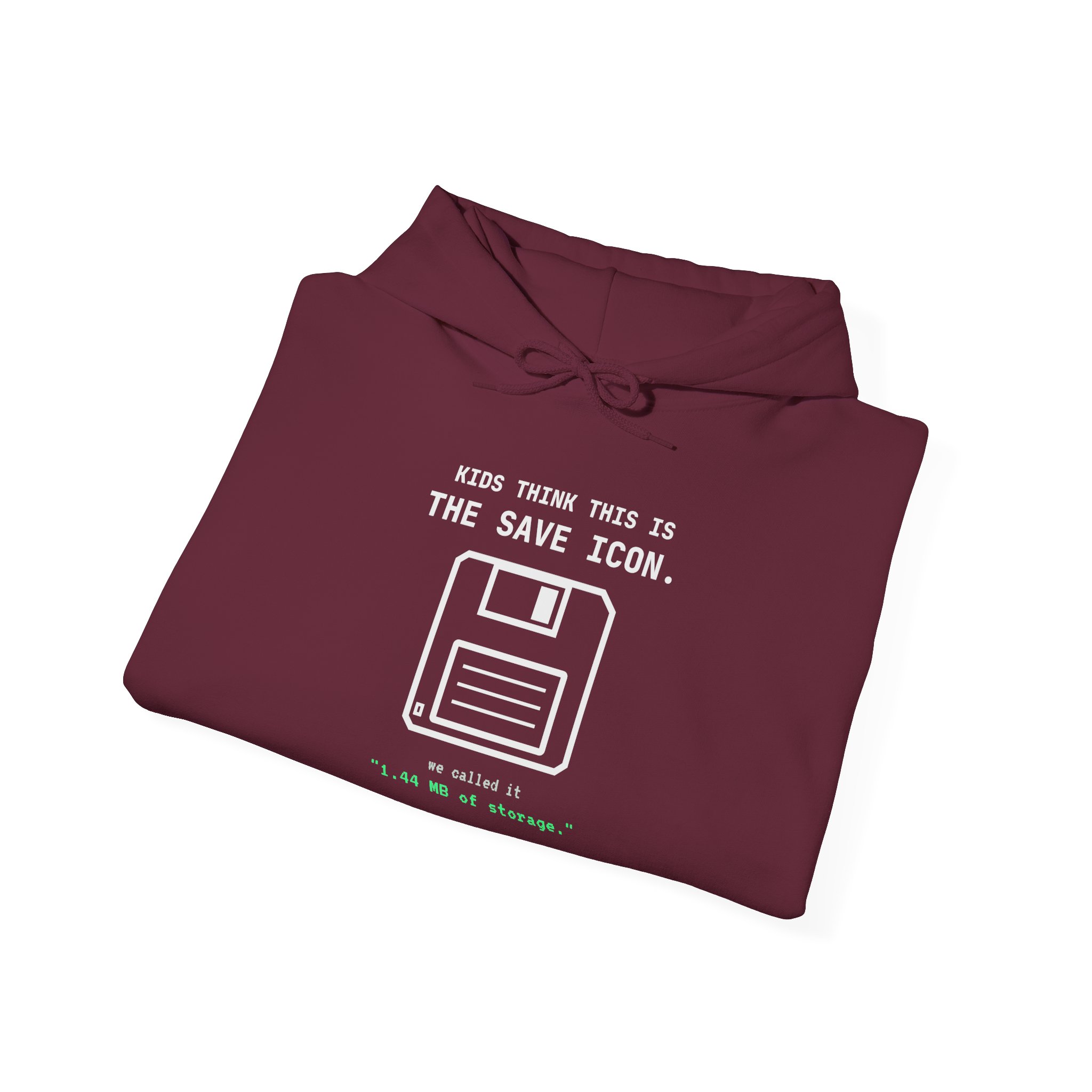 The Original Save Icon hoodie in Maroon, folded