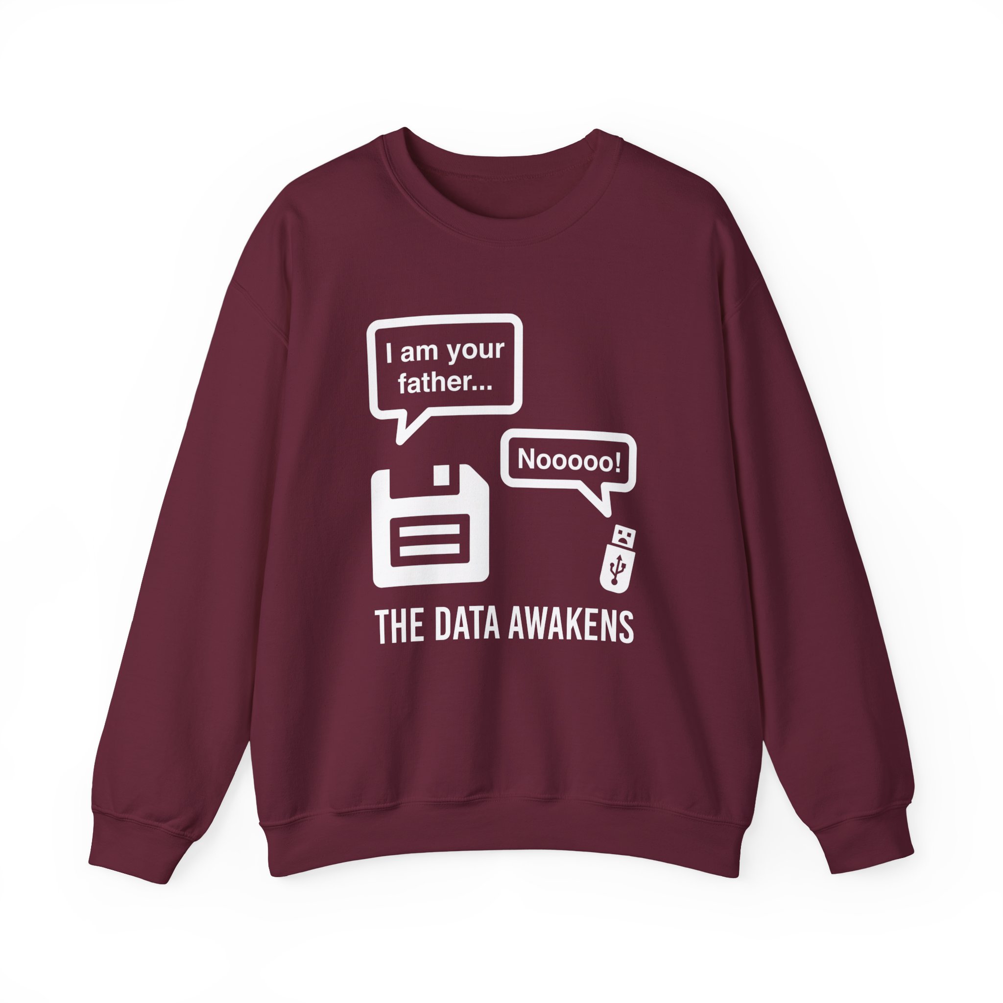 The Data Awakens crewneck sweatshirt in Maroon, front view