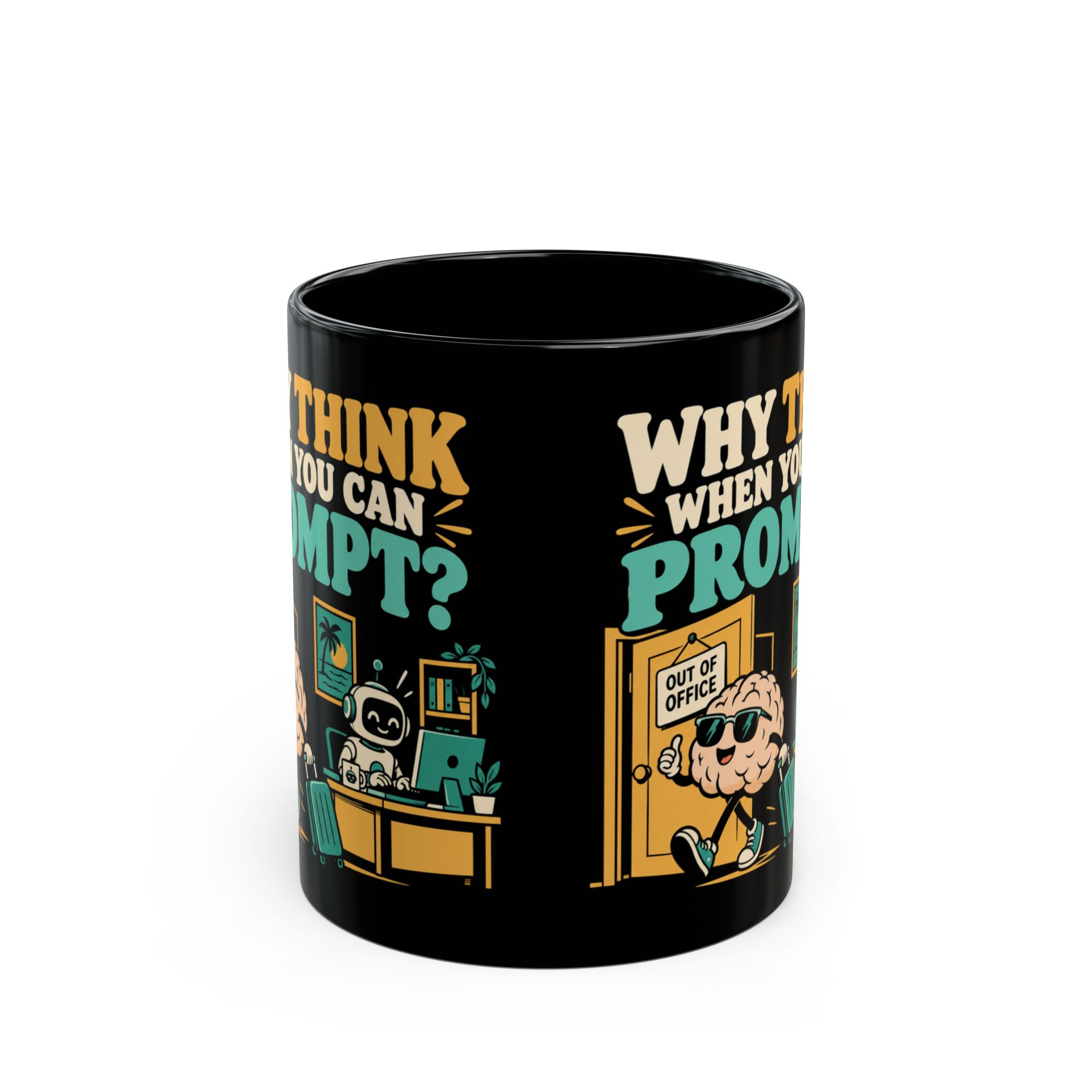 Prompt Out of Office black mug, 11 oz, front view