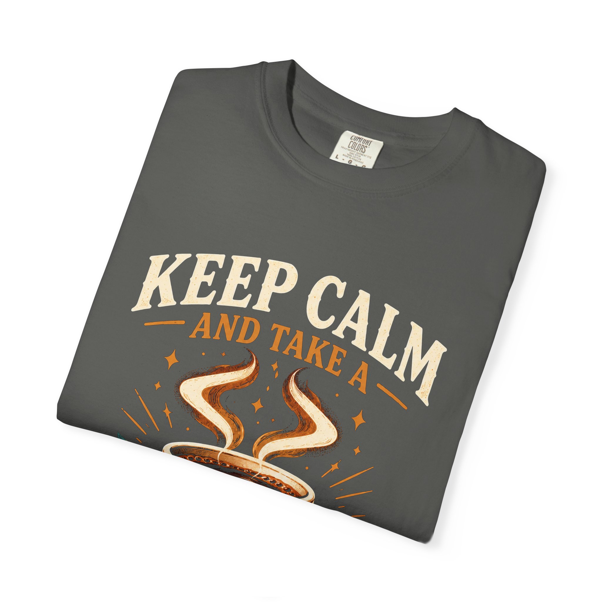 Keep Calm Coffee Break T-shirt in Pepper, folded