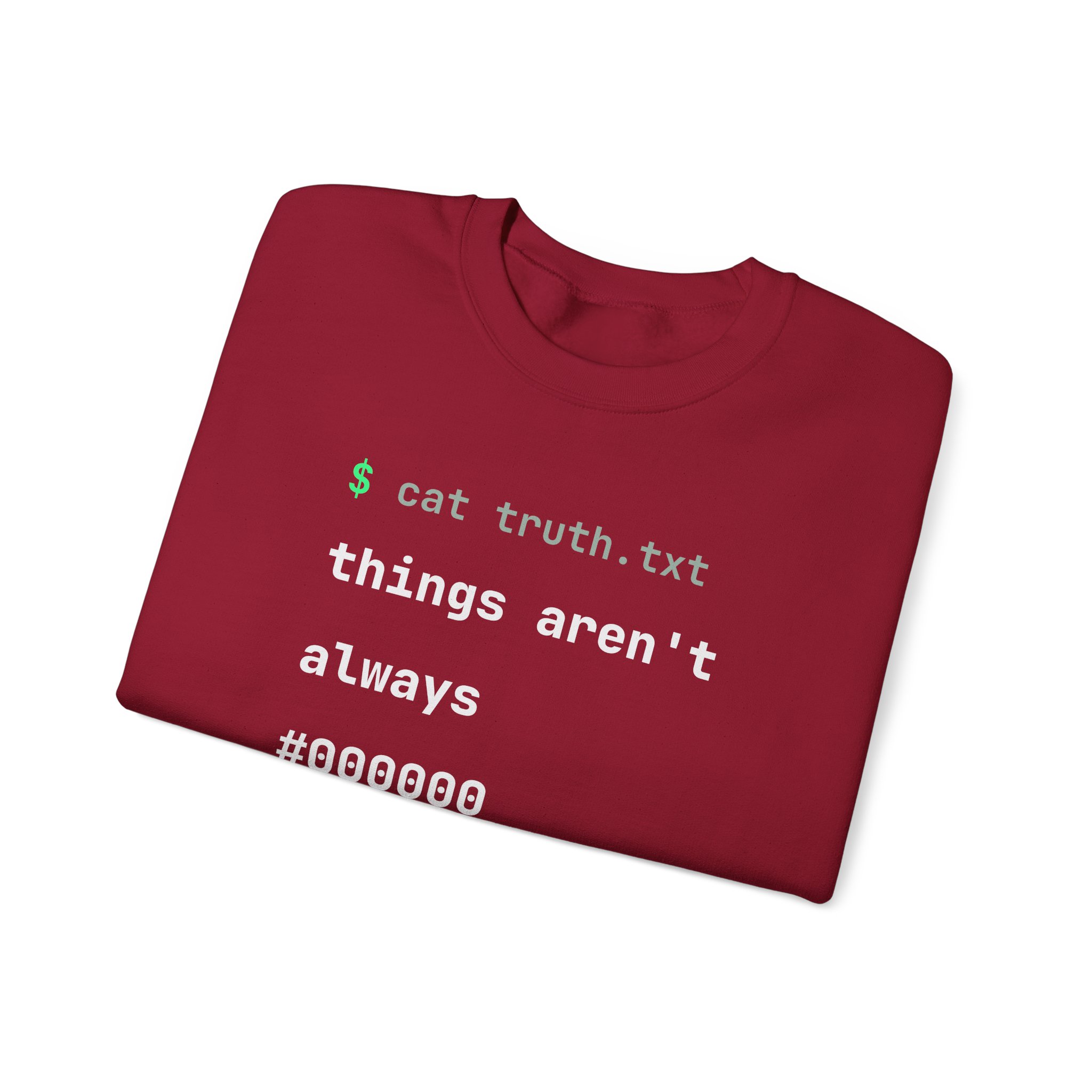 cat truth.txt crewneck sweatshirt in Cardinal Red, folded
