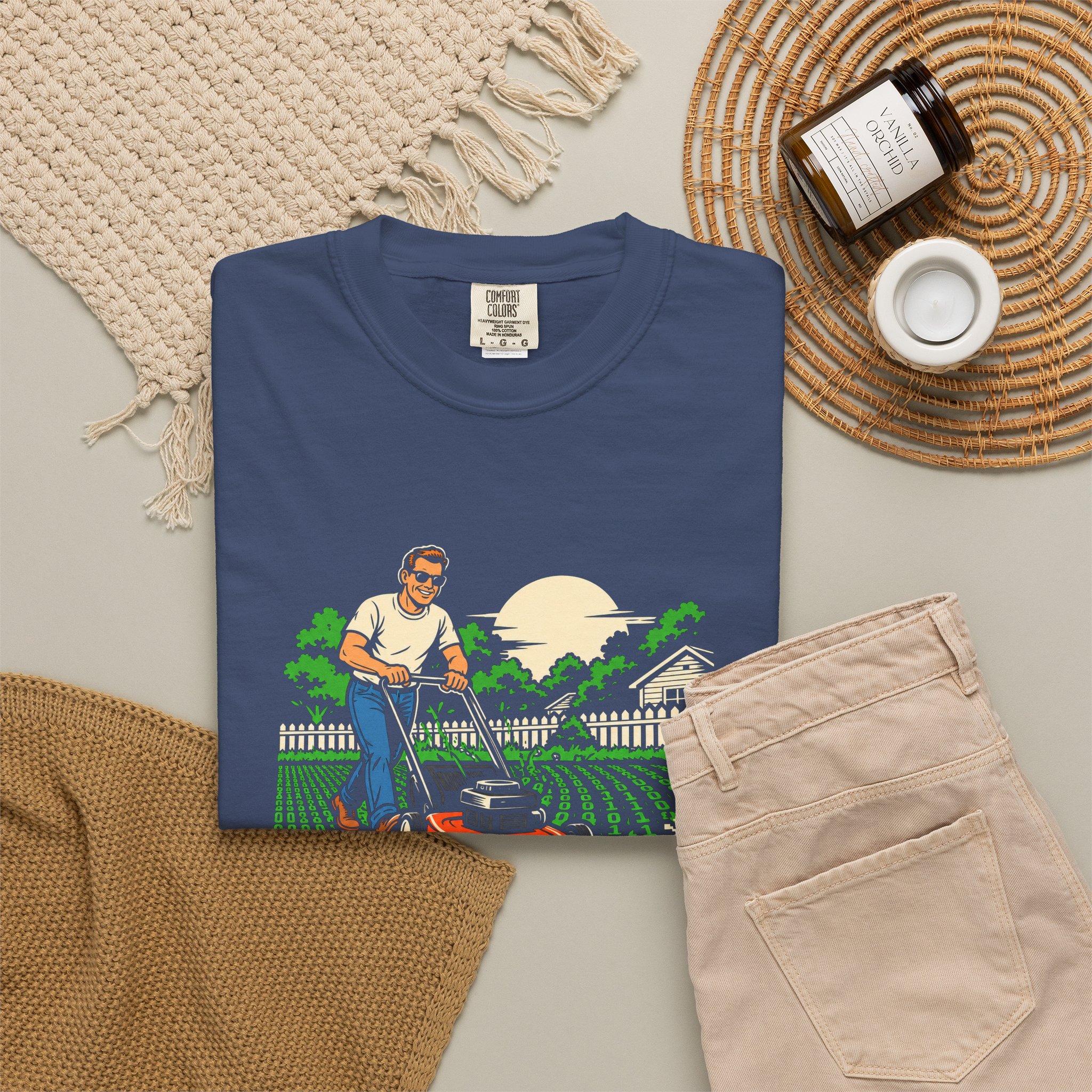 Bug-Free Backyard T-shirt in China Blue, folded 2