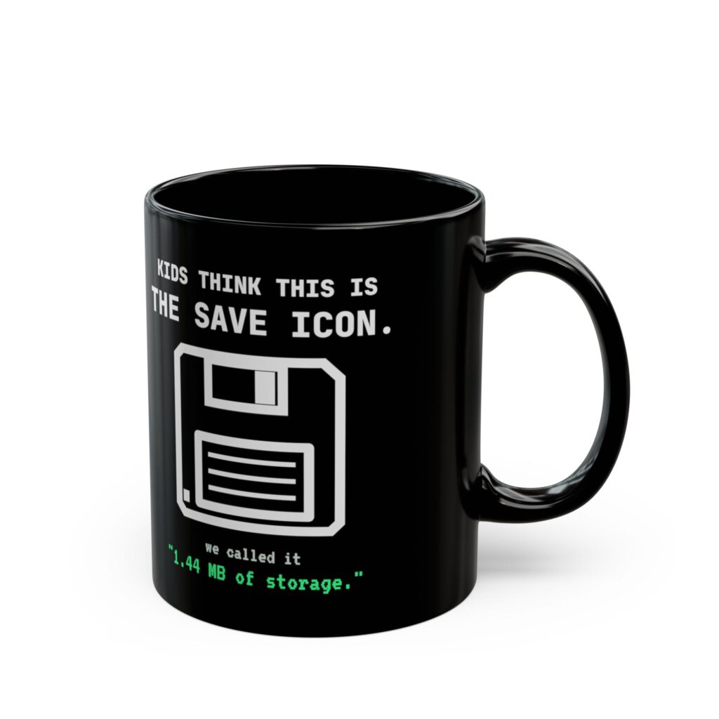 The Original Save Icon black mug, 11 oz, right side