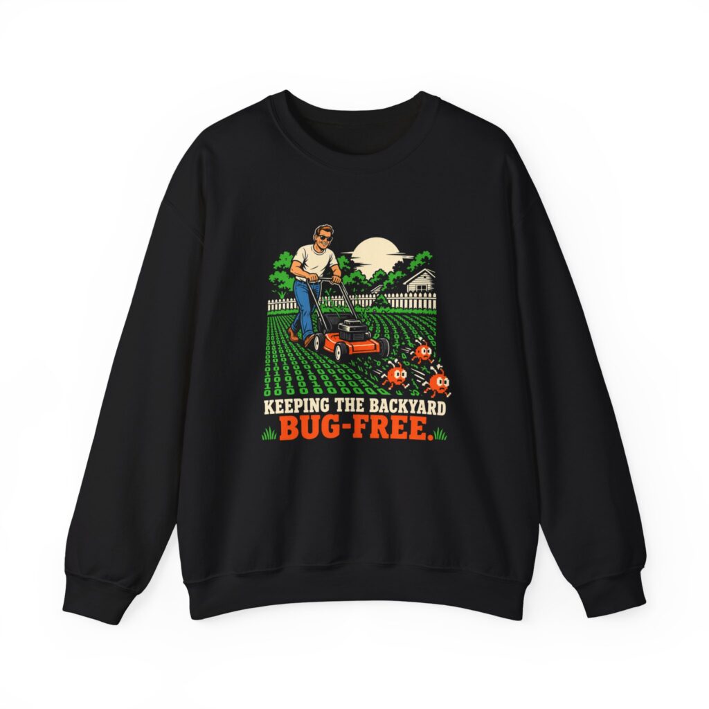 Bug-Free Backyard crewneck sweatshirt in Black, front view