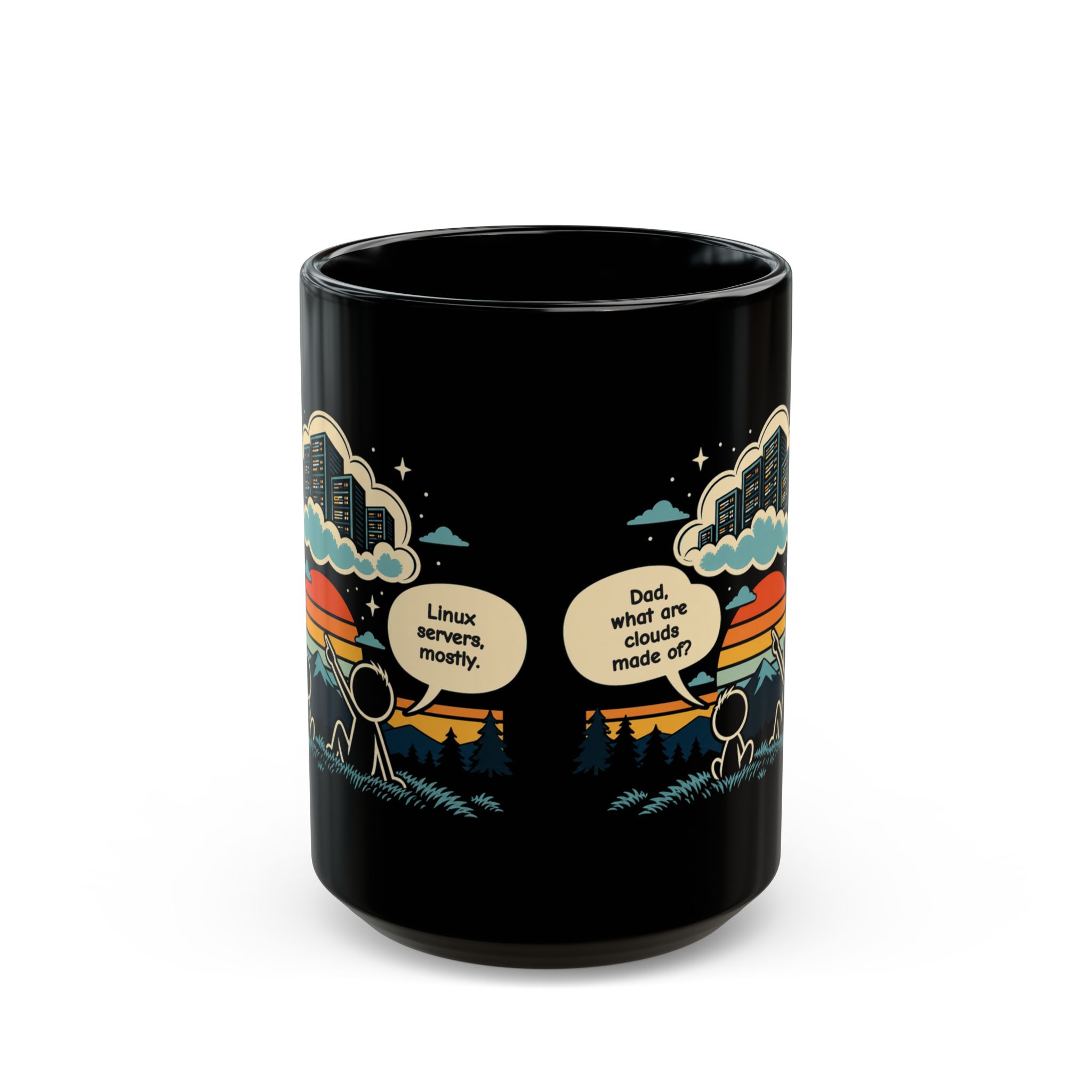 Linux Clouds black mug, 15 oz, front view