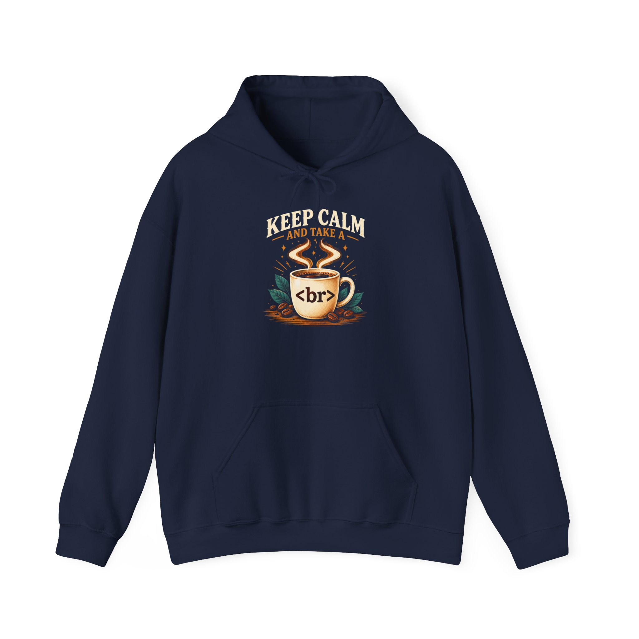 Keep Calm Coffee Break hoodie in Navy, front view