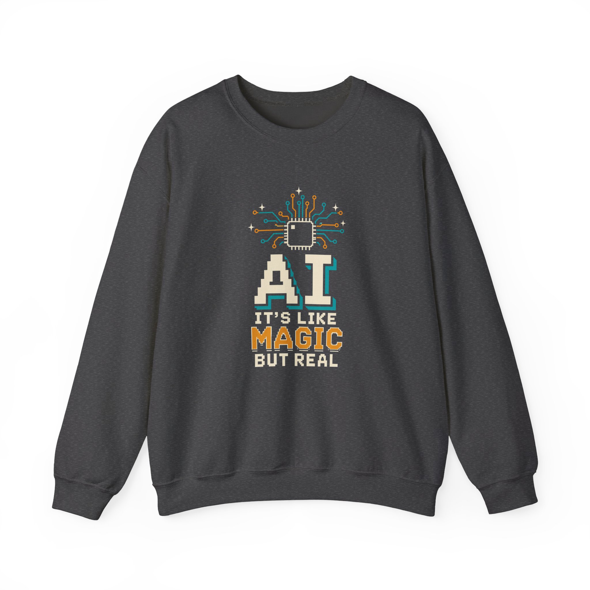 AI Magic Chip crewneck sweatshirt in Dark Heather, front view