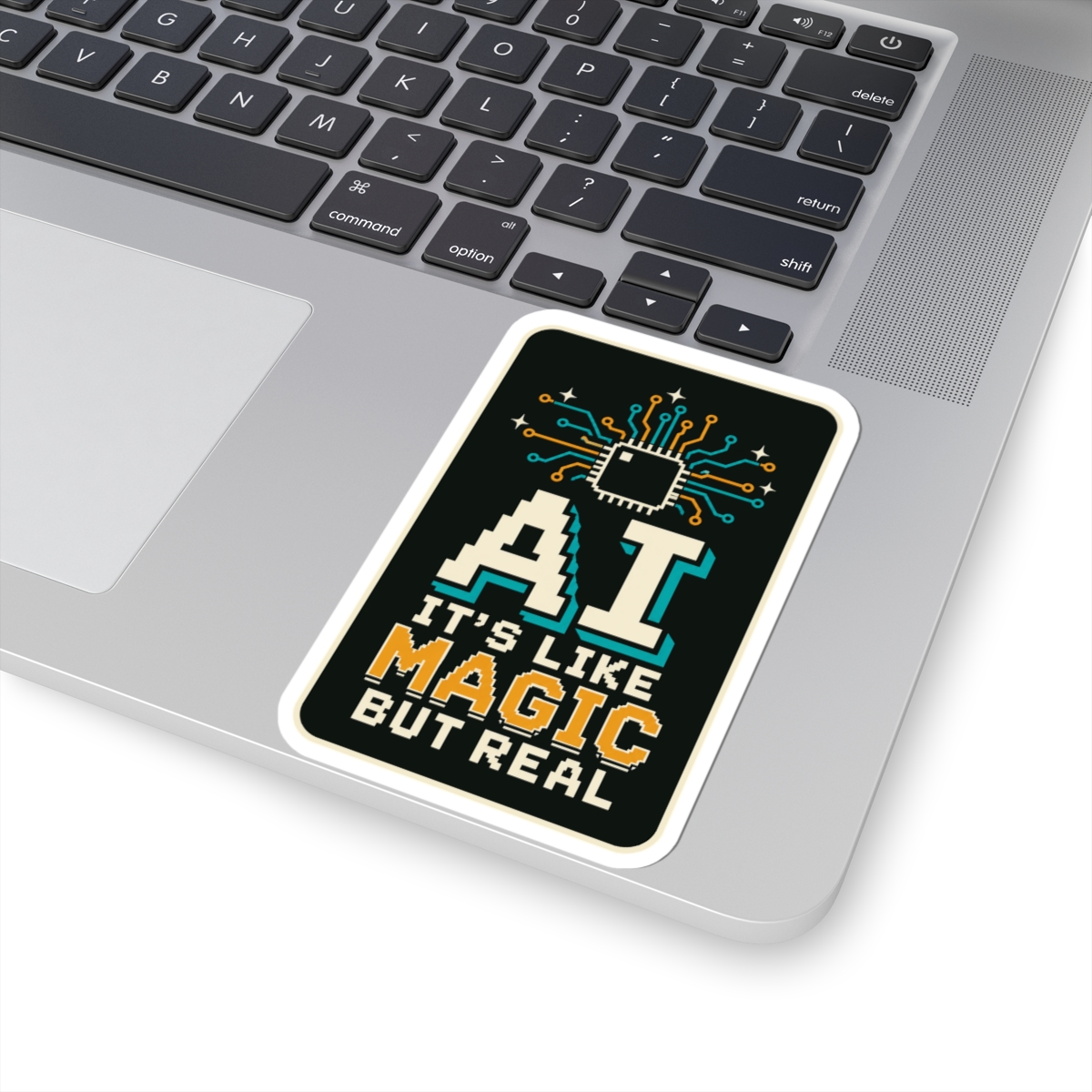 AI Magic Chip sticker, 4 inch, on a laptop