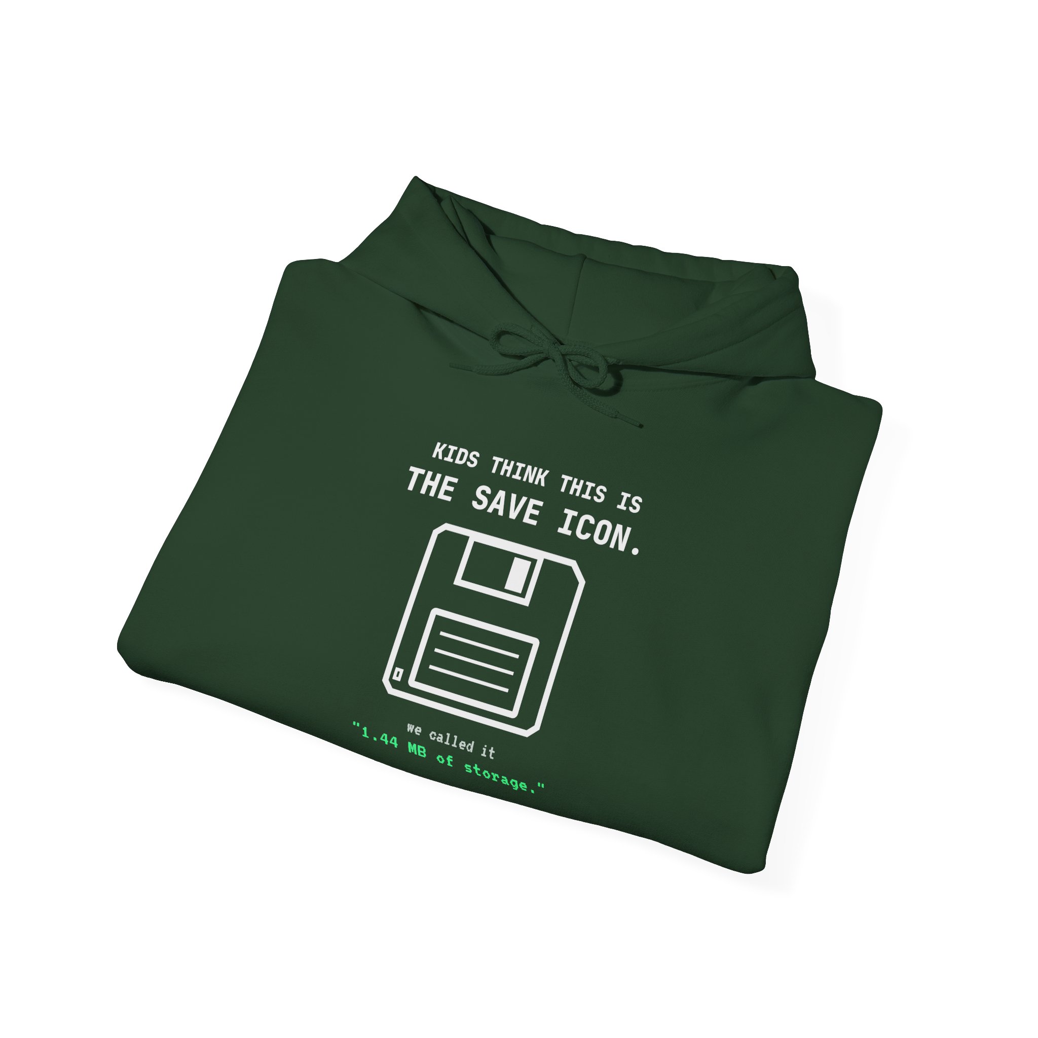 The Original Save Icon hoodie in Forest Green, folded