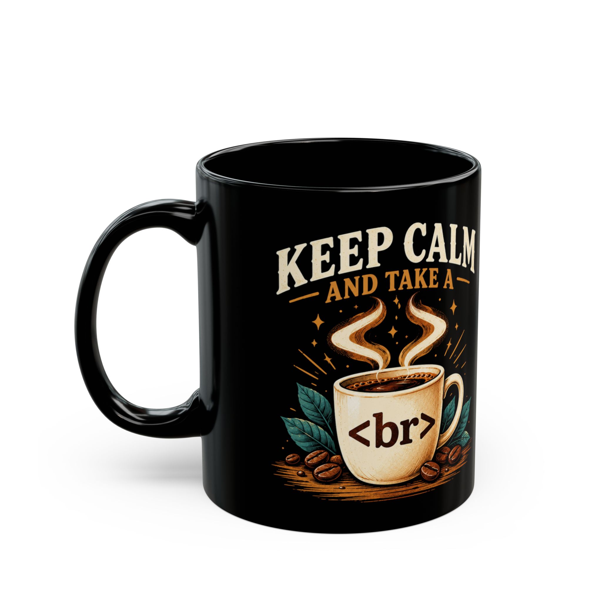 Keep Calm Coffee Break black mug, 11 oz, left side