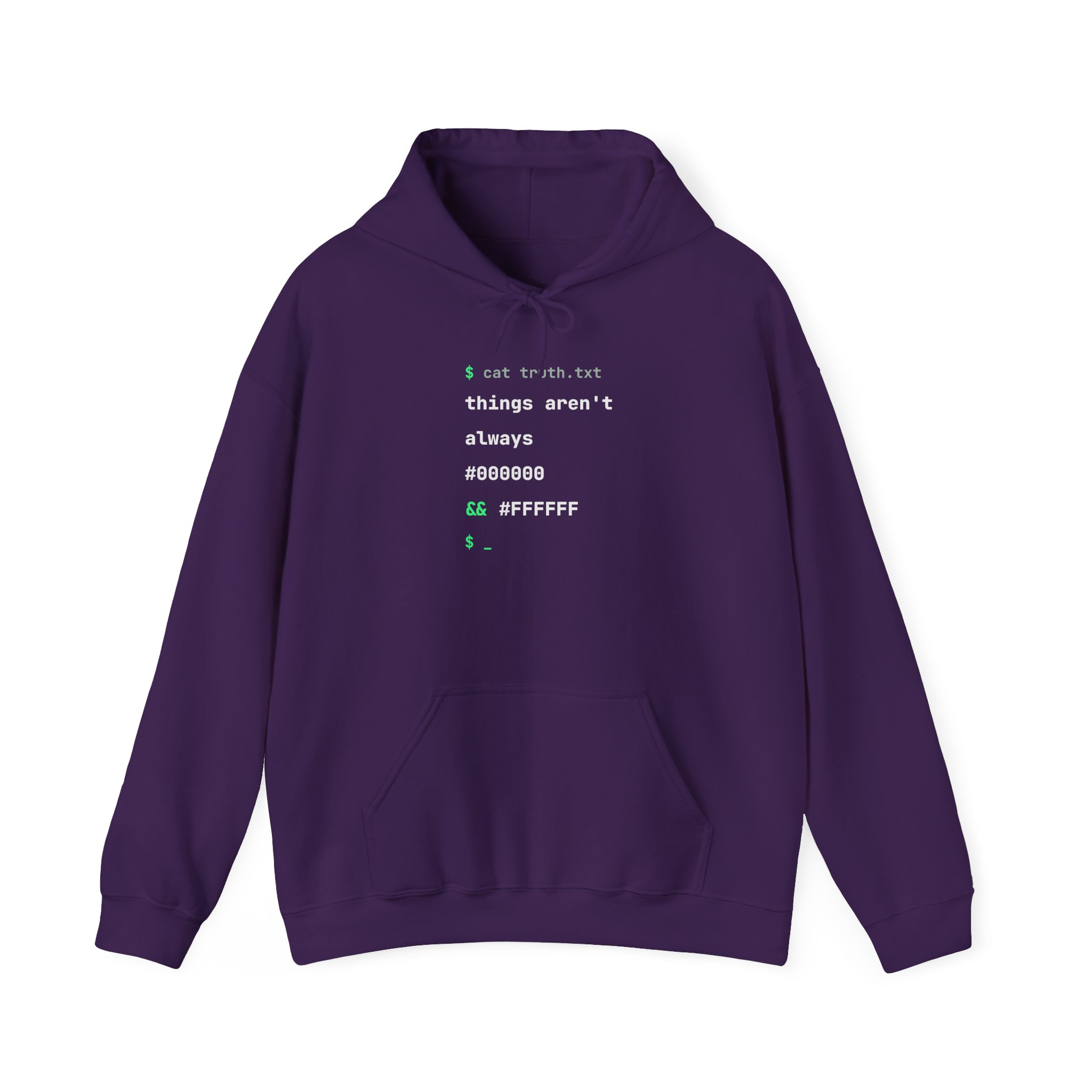 cat truth.txt hoodie in Purple, front view