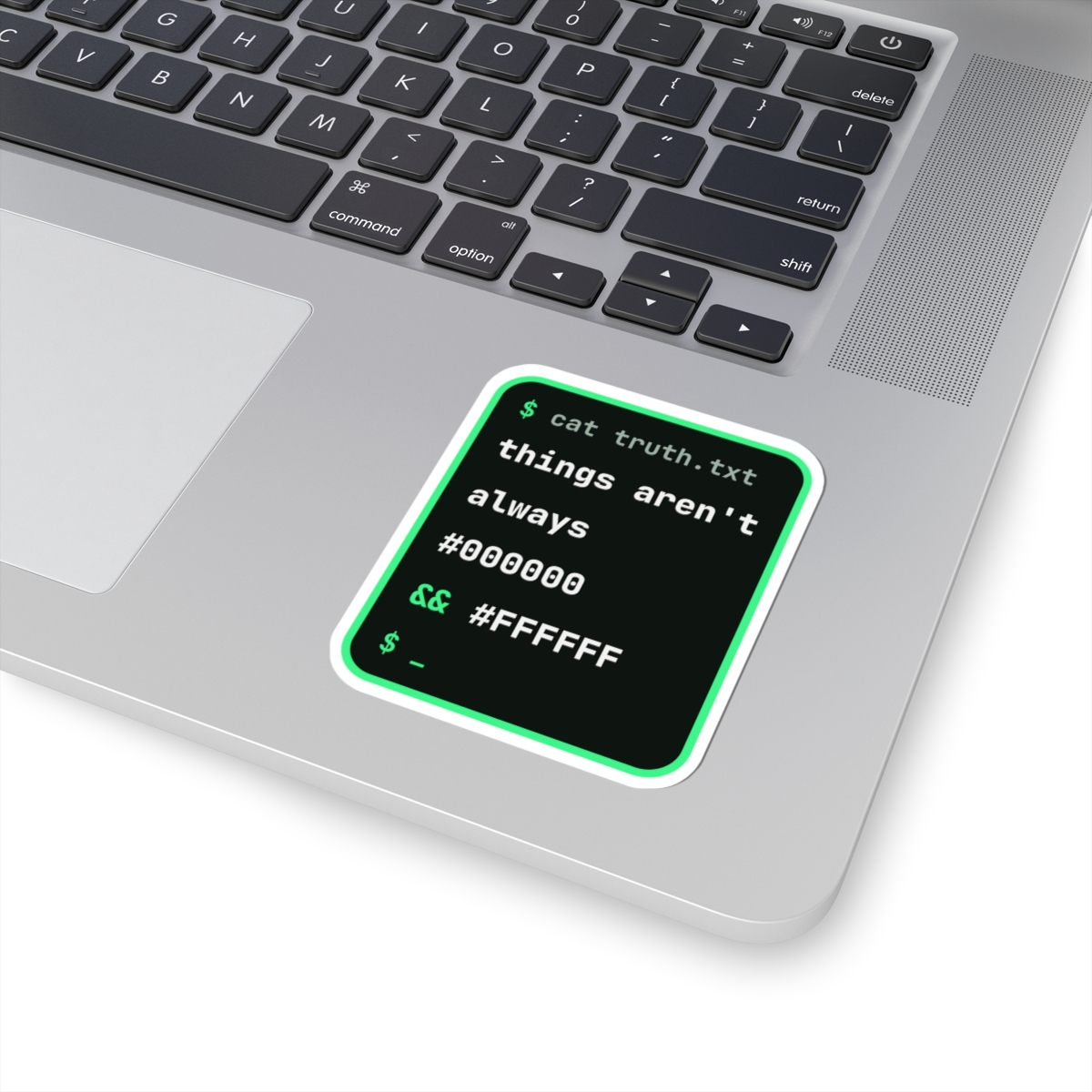 cat truth.txt sticker, 3 inch, on a laptop