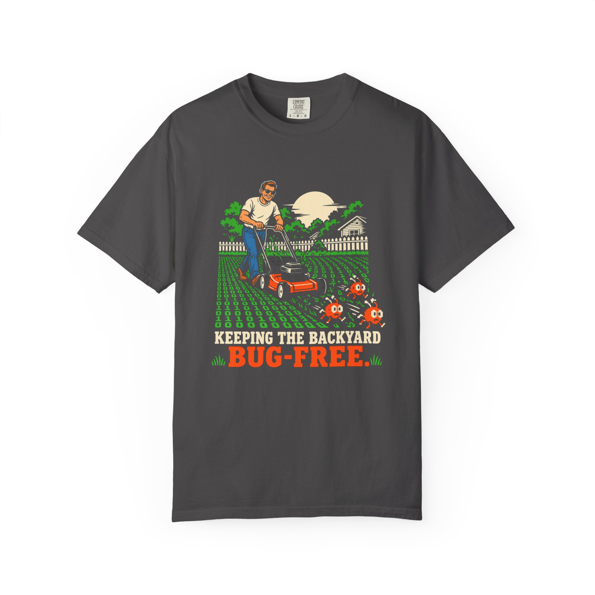 Bug-Free Backyard T-shirt in Graphite, front view