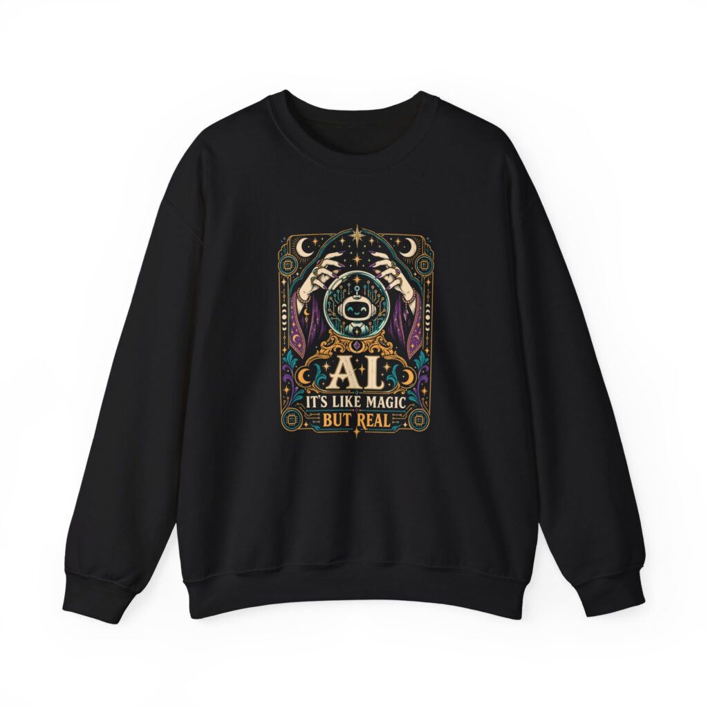 AI Magic Crystal Ball crewneck sweatshirt in Black, front view