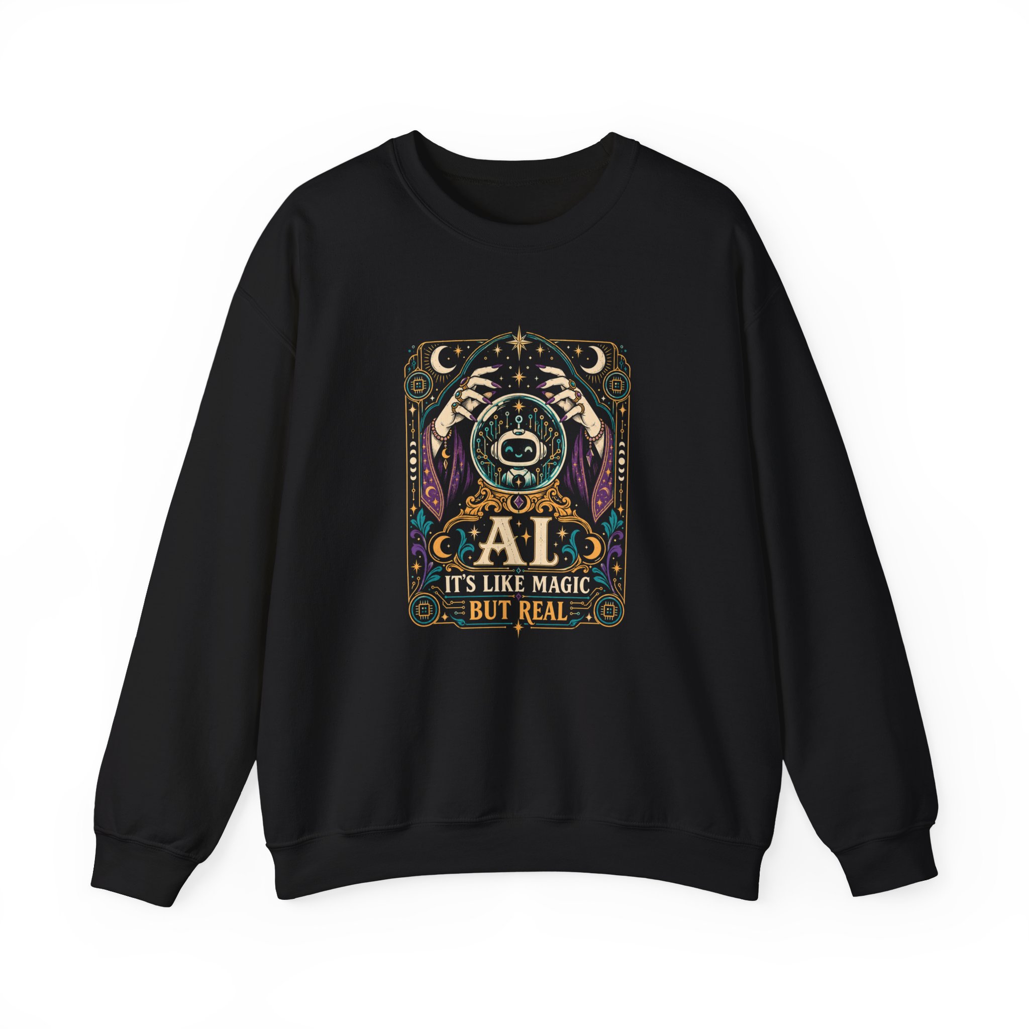 AI Magic Crystal Ball crewneck sweatshirt in Black, front view