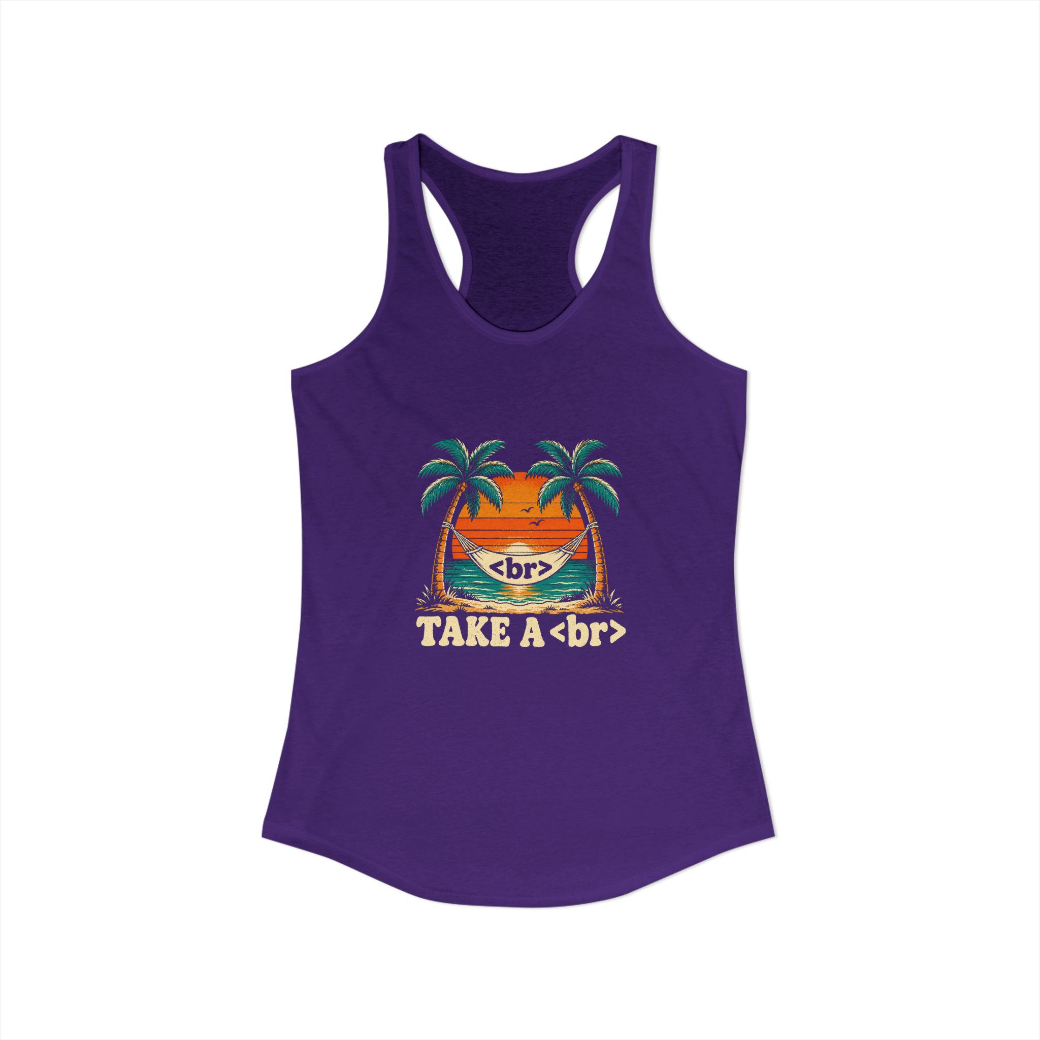 Take a Break Hammock women's racerback tank in Solid Purple Rush, front view