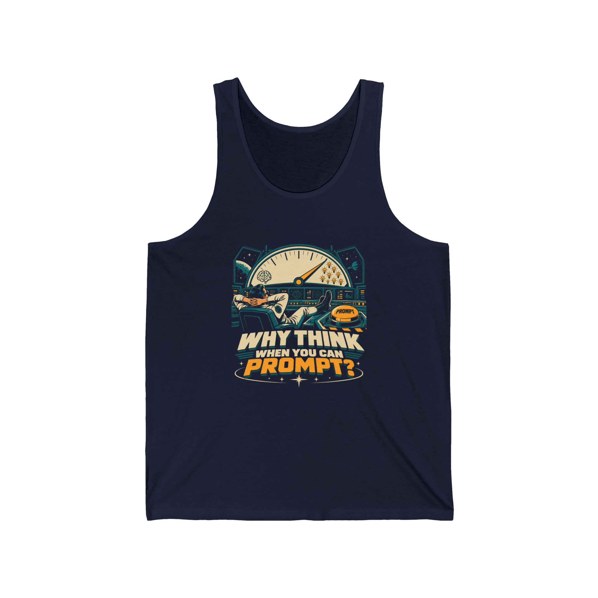 Prompt Mission Control unisex tank in Navy, front view