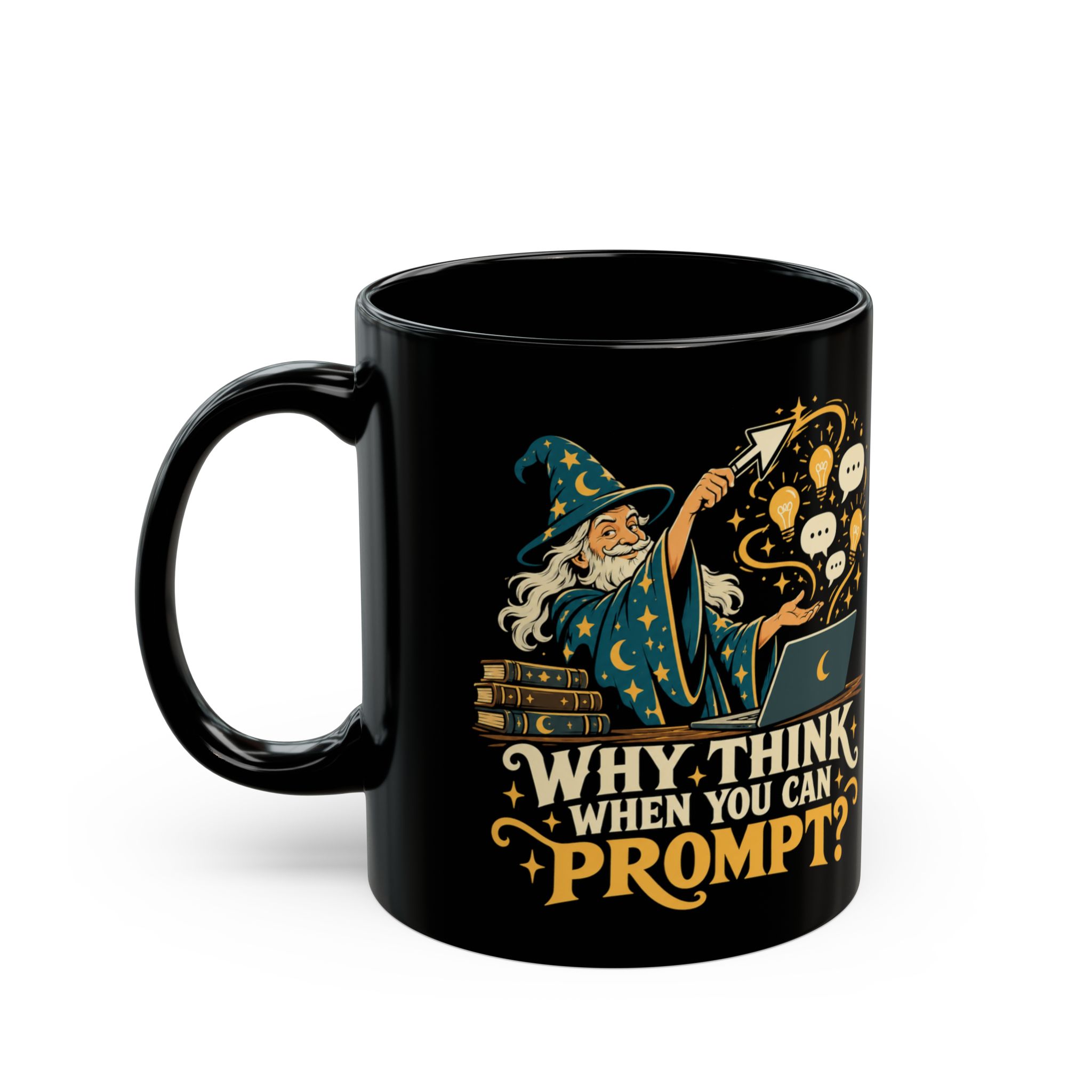 Prompt Wizard black mug, 11 oz, left side
