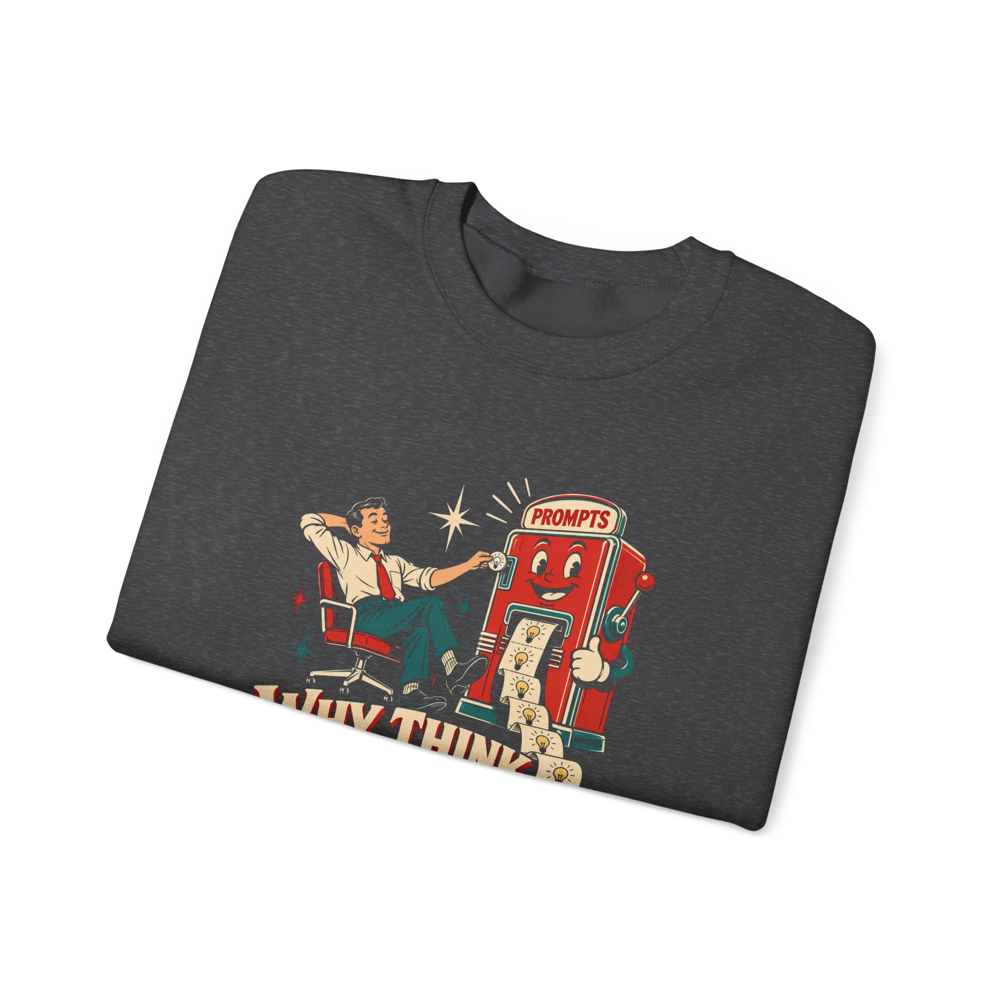 Prompt Machine crewneck sweatshirt in Dark Heather, folded
