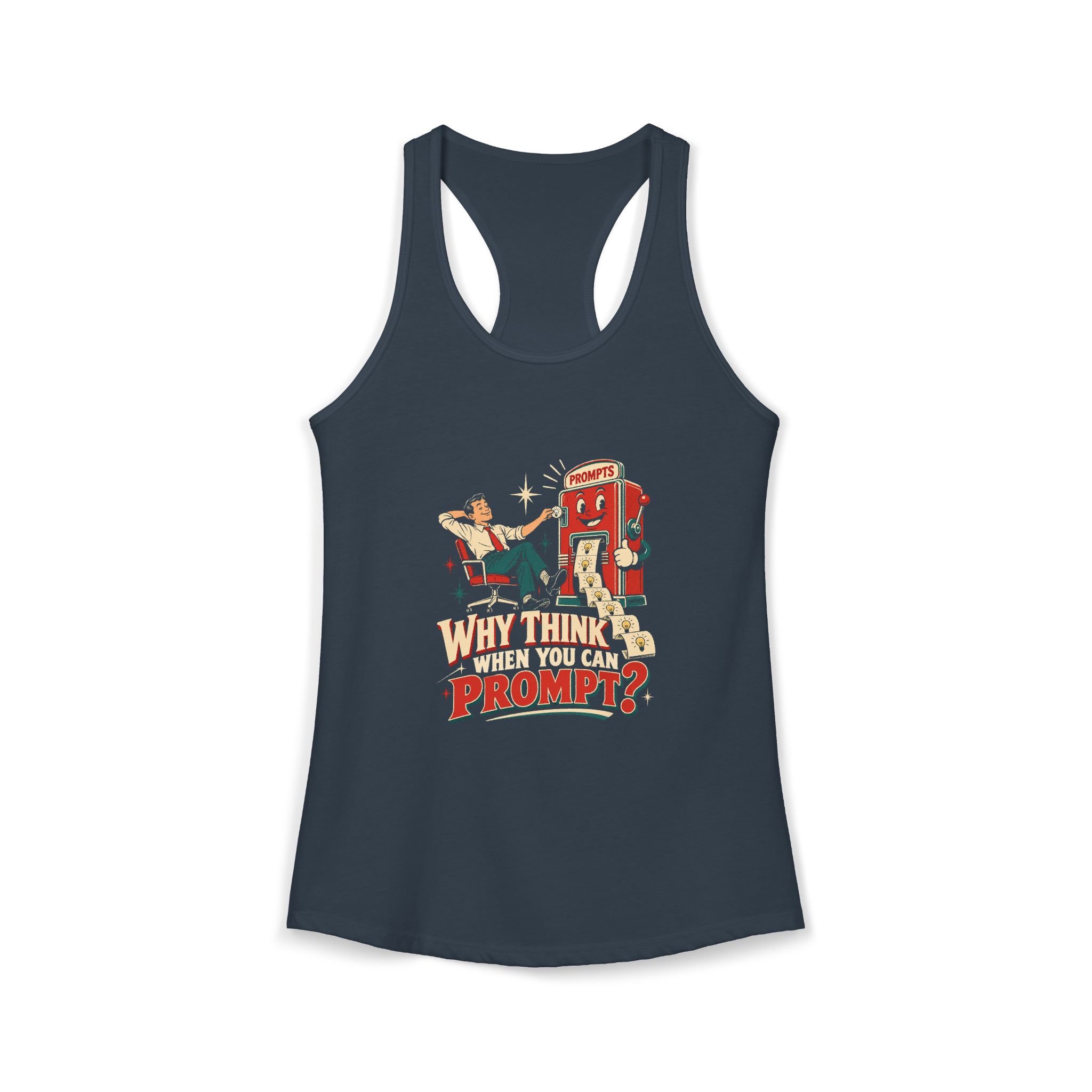 Prompt Machine women's racerback tank in Solid Indigo, front 2