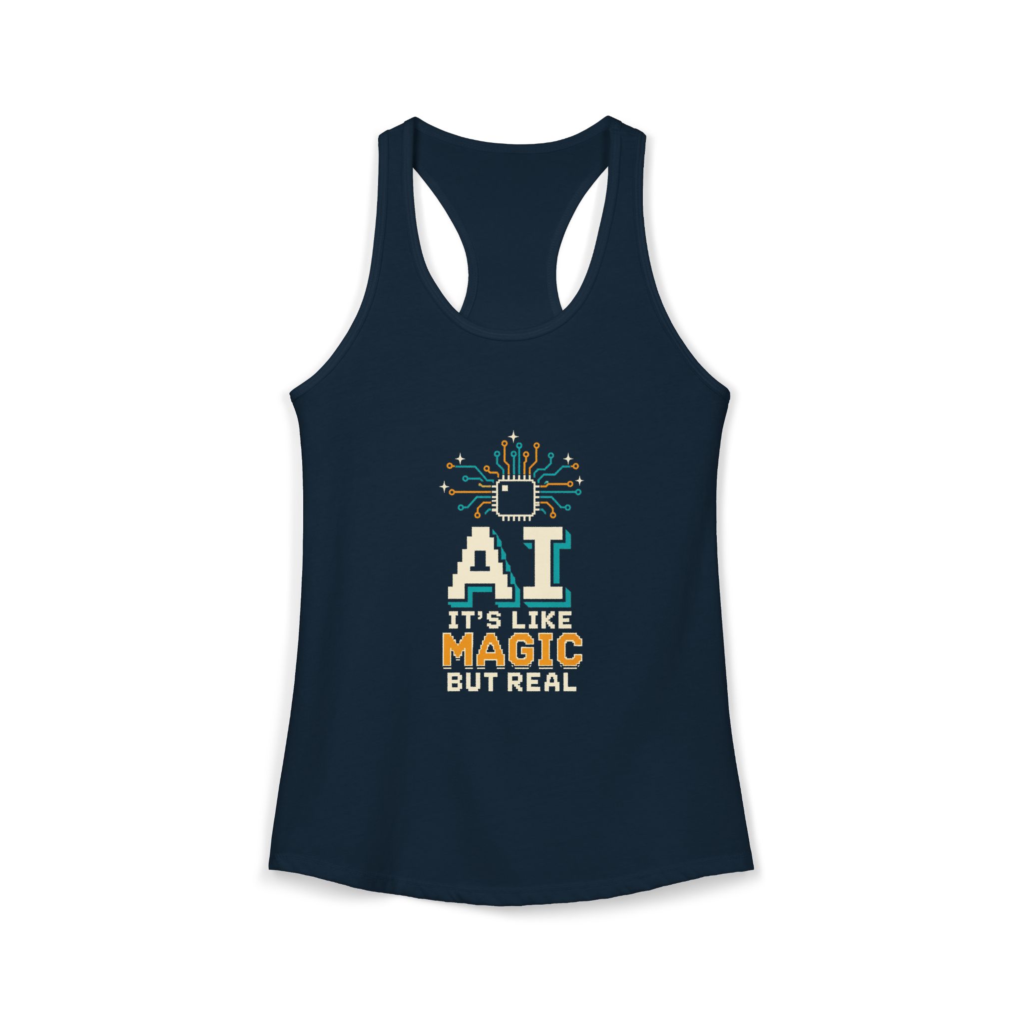 AI Magic Chip women's racerback tank in Solid Midnight Navy, front 2