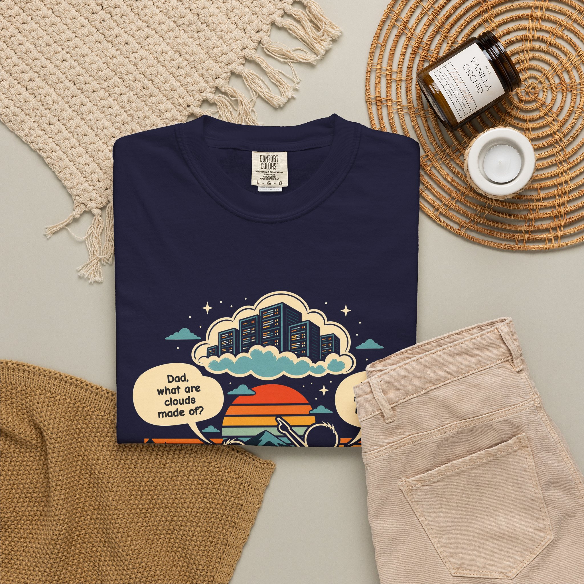 Linux Clouds T-shirt in True Navy, folded 2