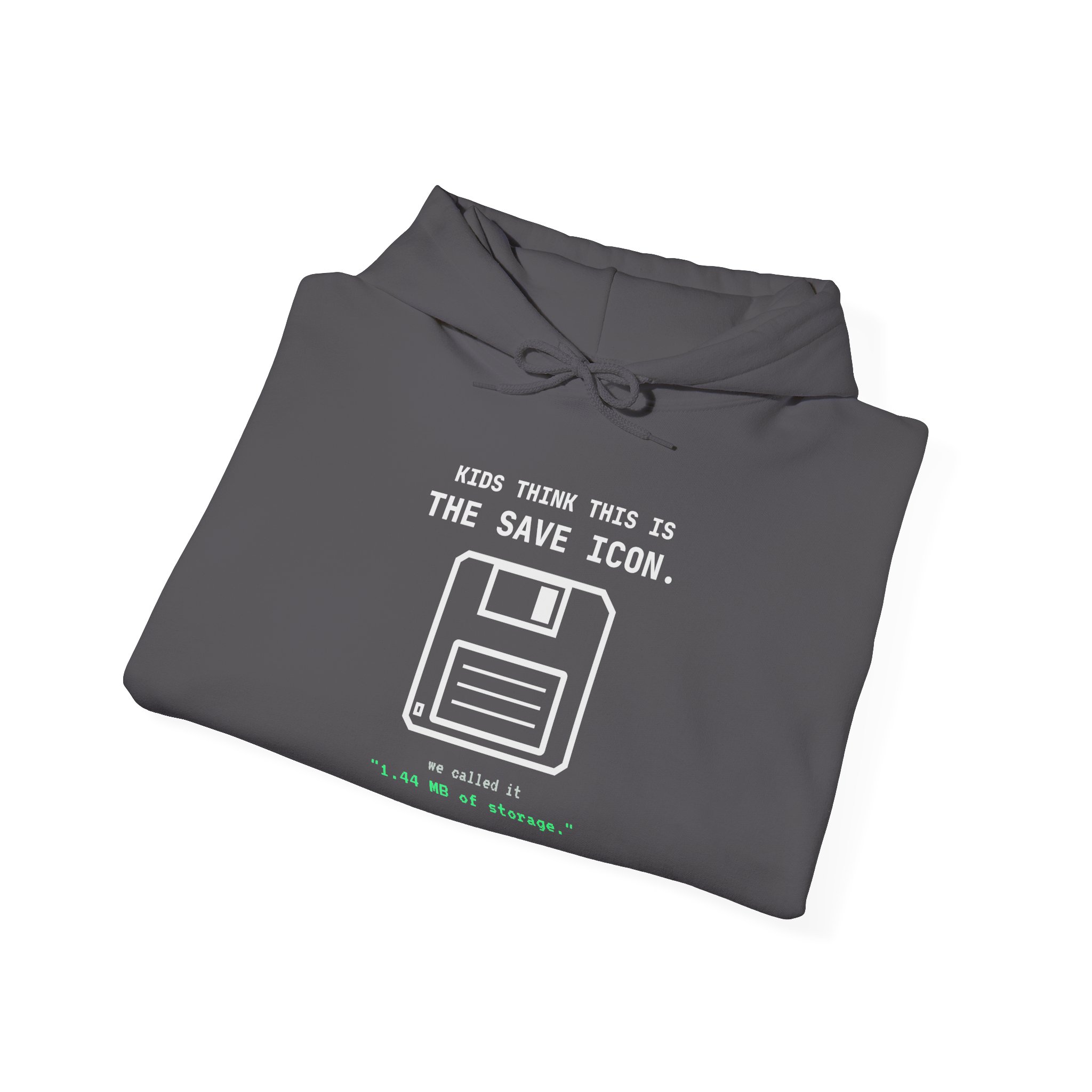 The Original Save Icon hoodie in Charcoal, folded