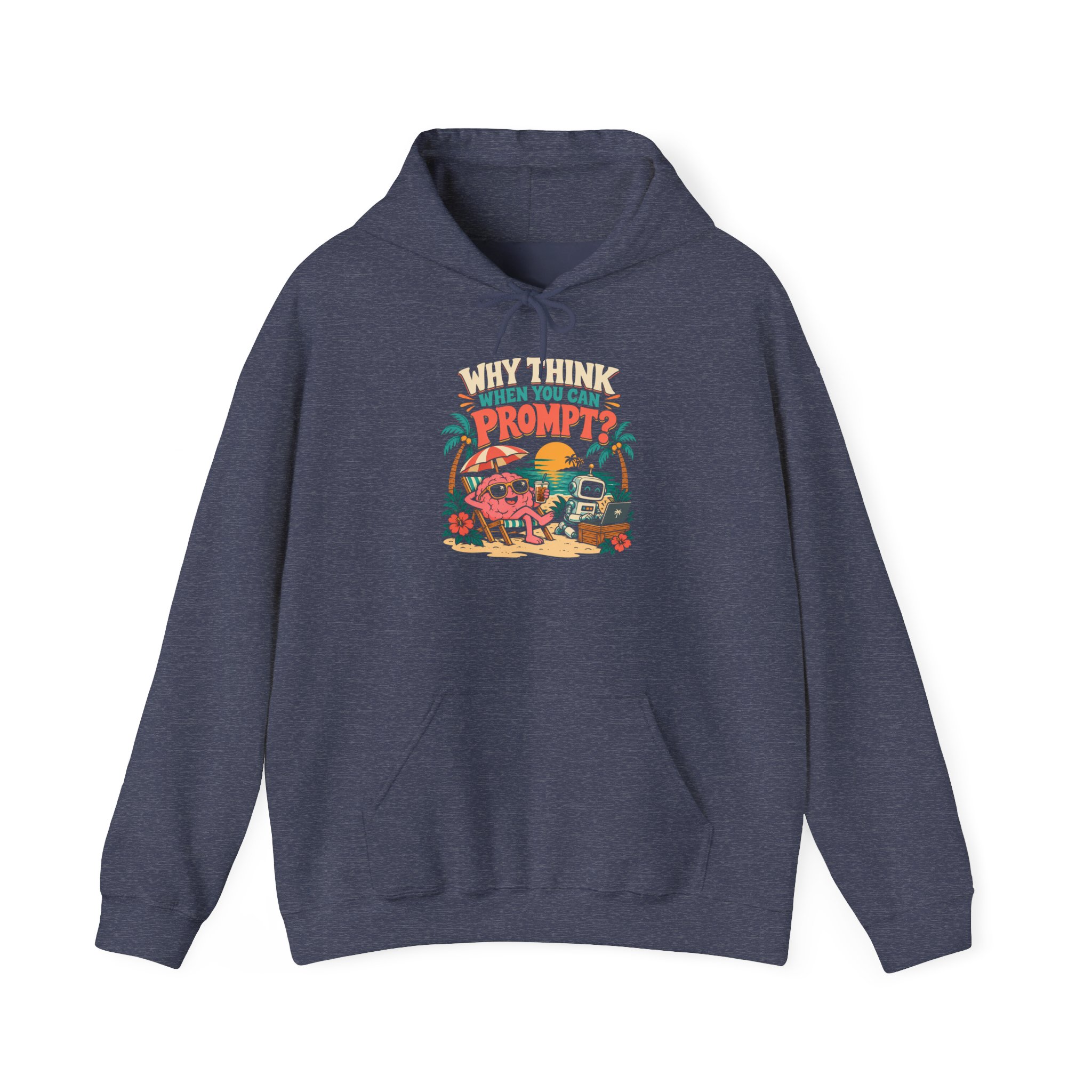 Prompt Beach Brain hoodie in Heather Sport Dark Navy, front view