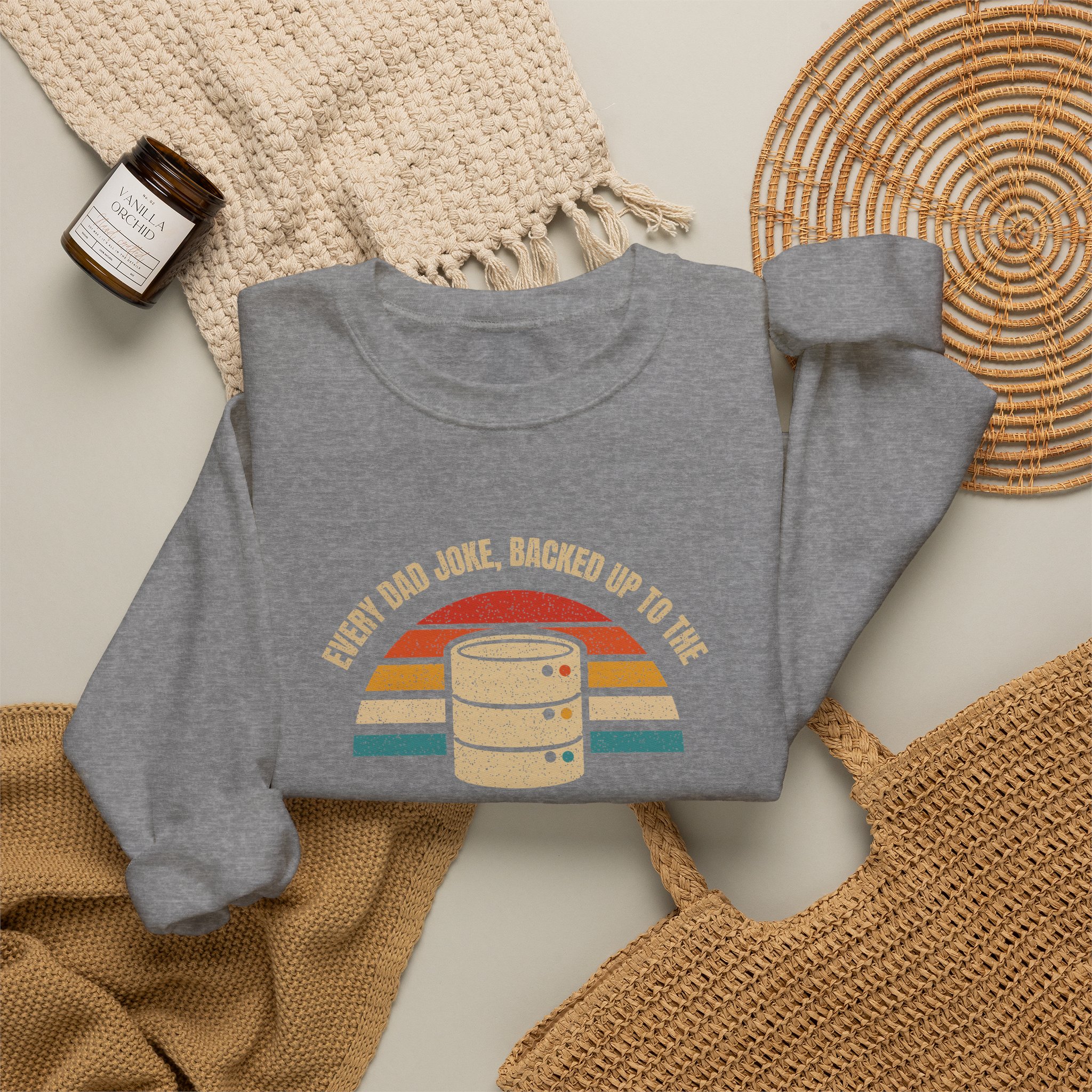 Dad-a-Base crewneck sweatshirt in Graphite Heather, folded 2