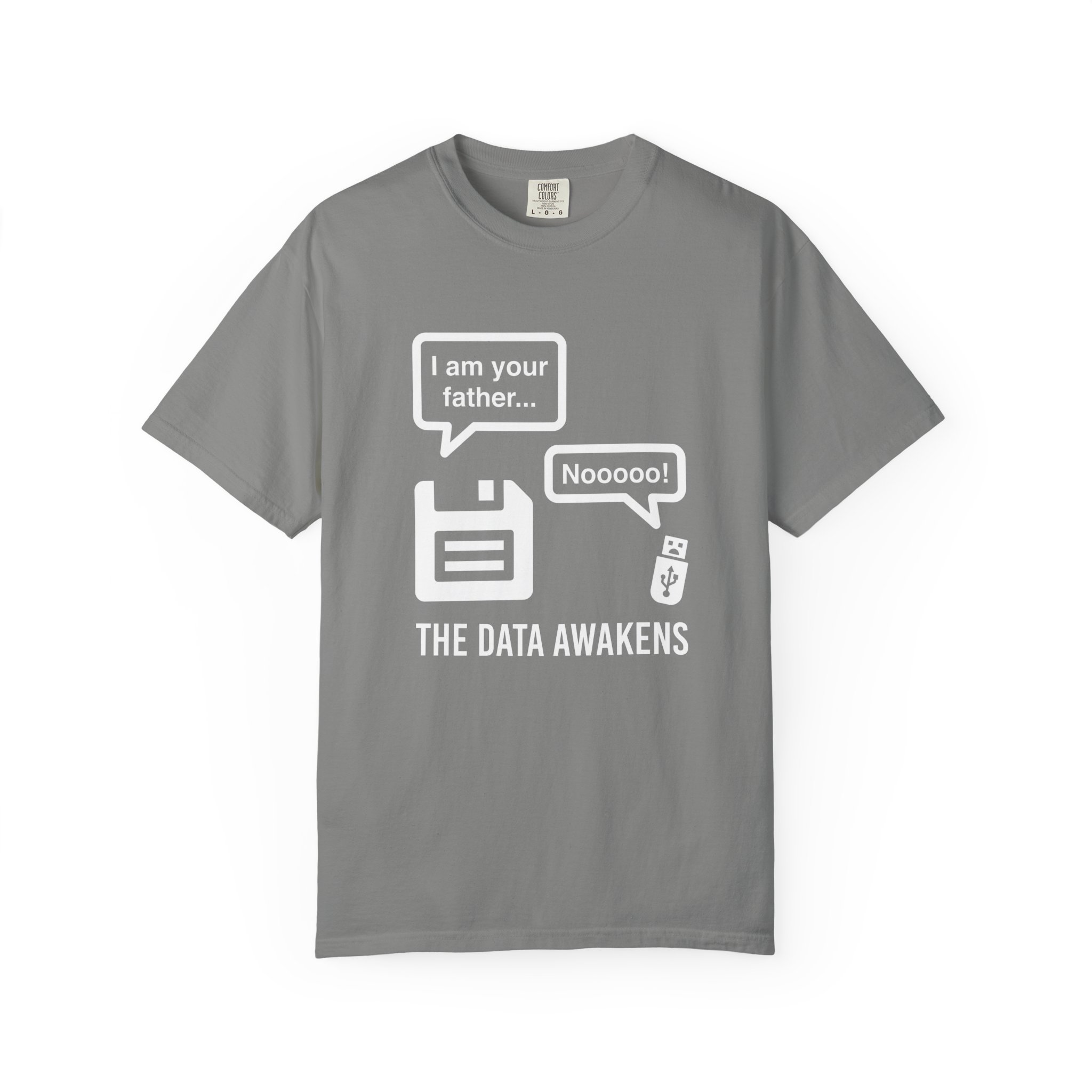 The Data Awakens T-shirt in Granite, front view