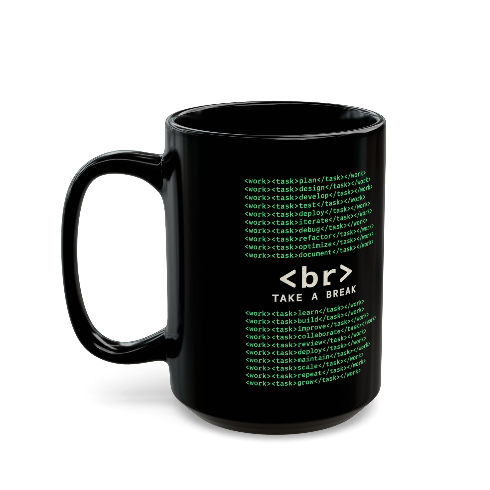 Work Work Break black mug, 15 oz, left side