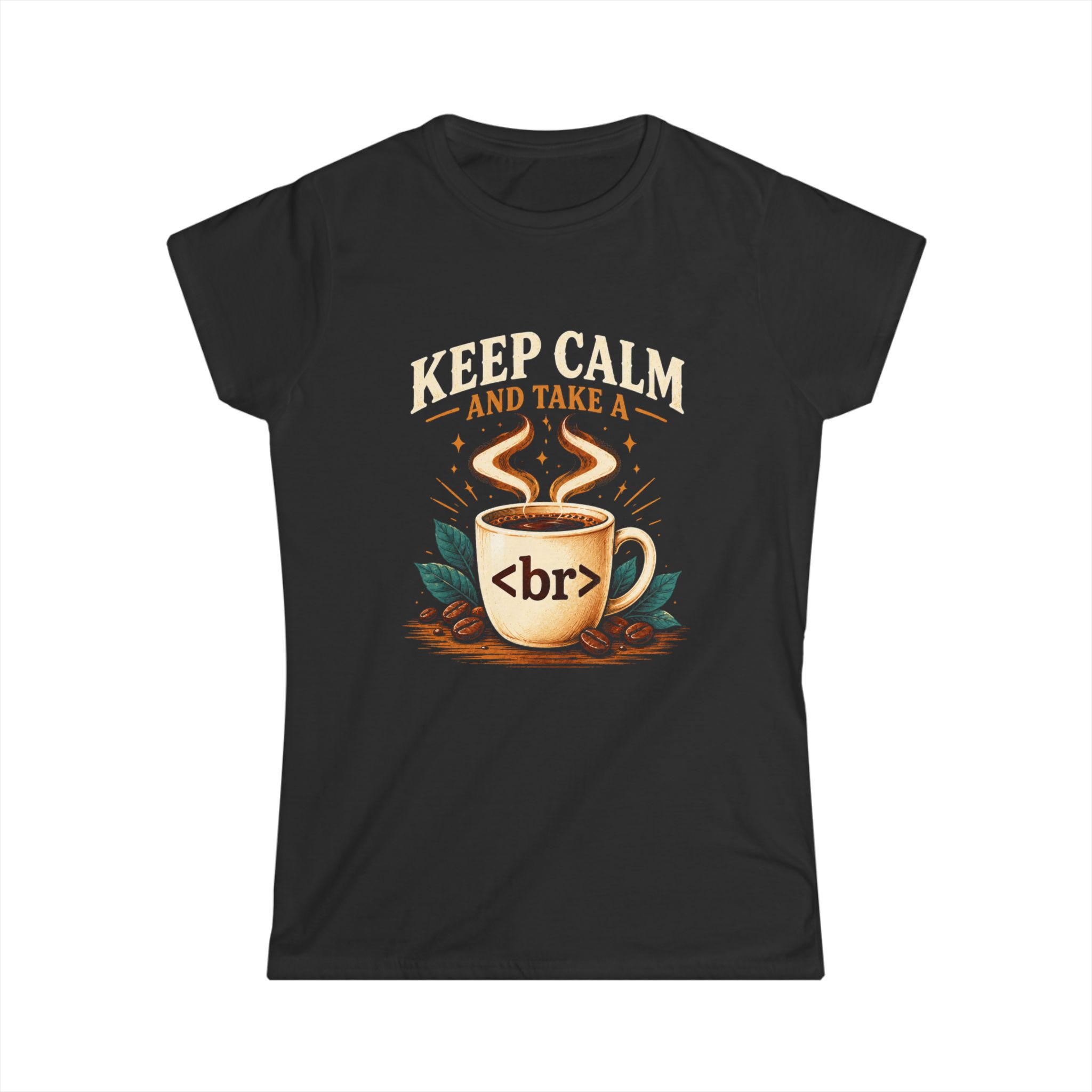 Keep Calm Coffee Break women's T-shirt in Black, front view