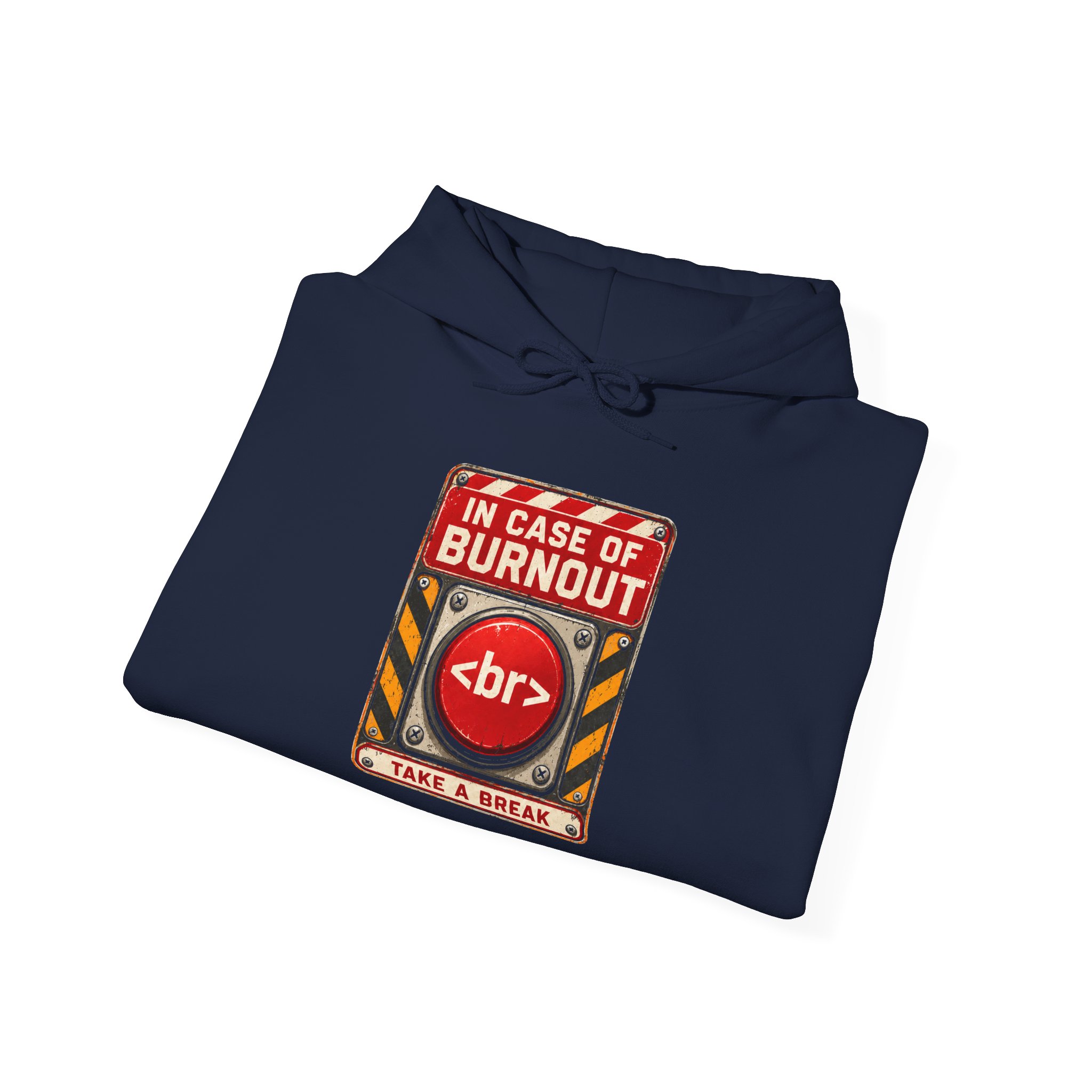 In Case of Burnout hoodie in Navy, folded