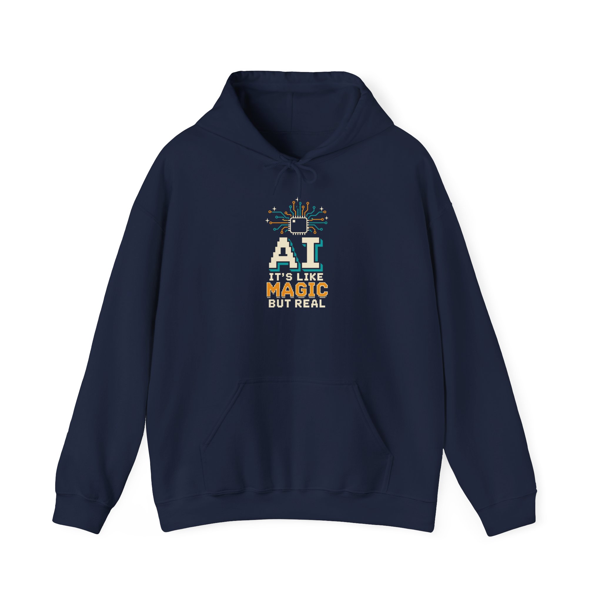 AI Magic Chip hoodie in Navy, front view