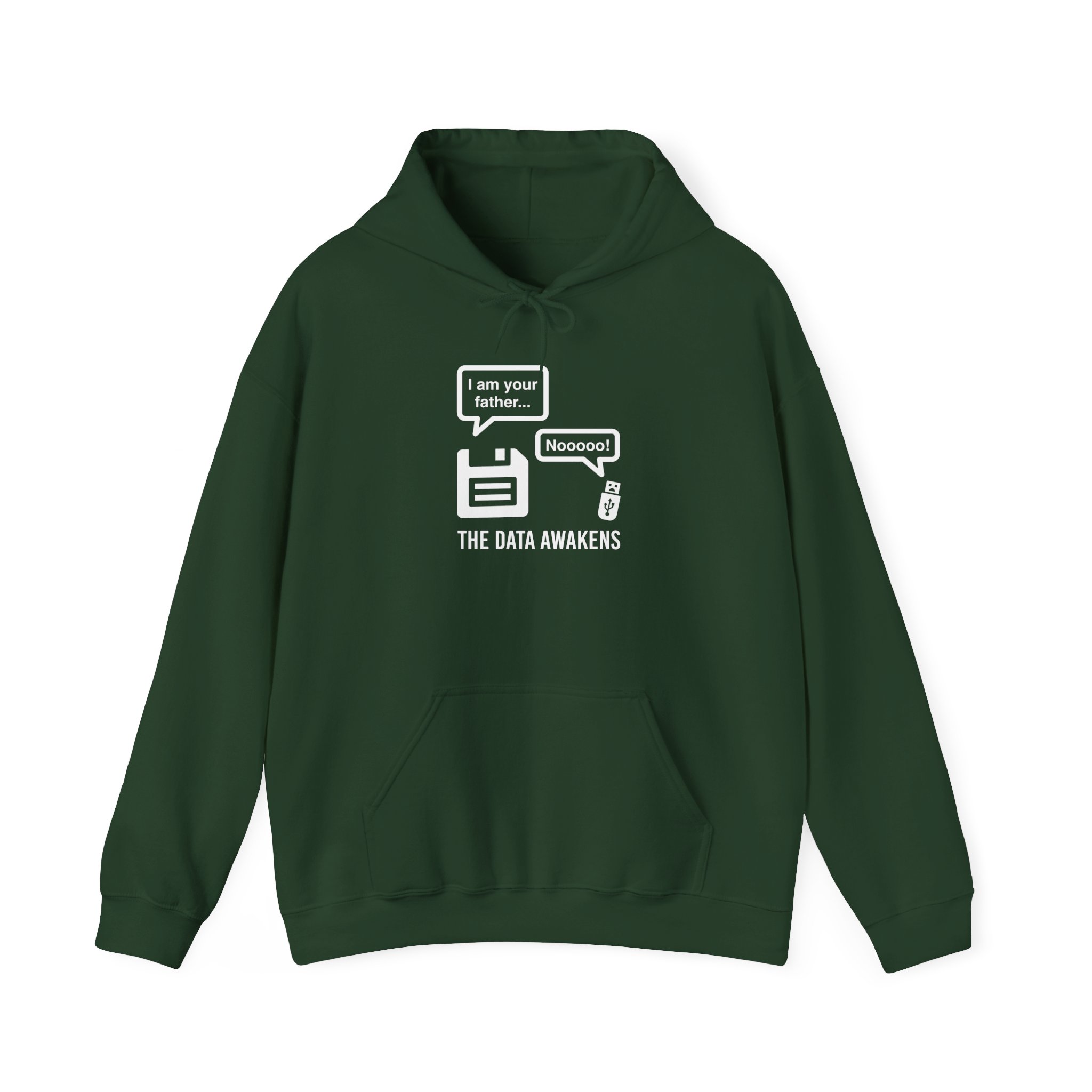 The Data Awakens hoodie in Forest Green, front view