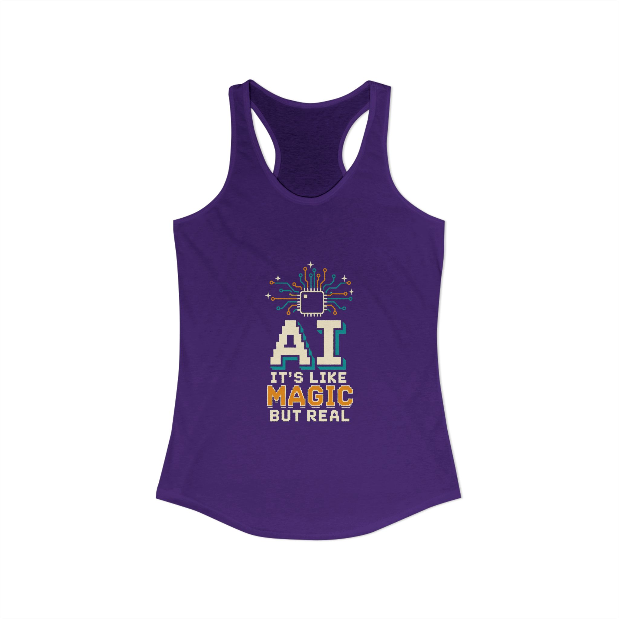 AI Magic Chip women's racerback tank in Solid Purple Rush, front view