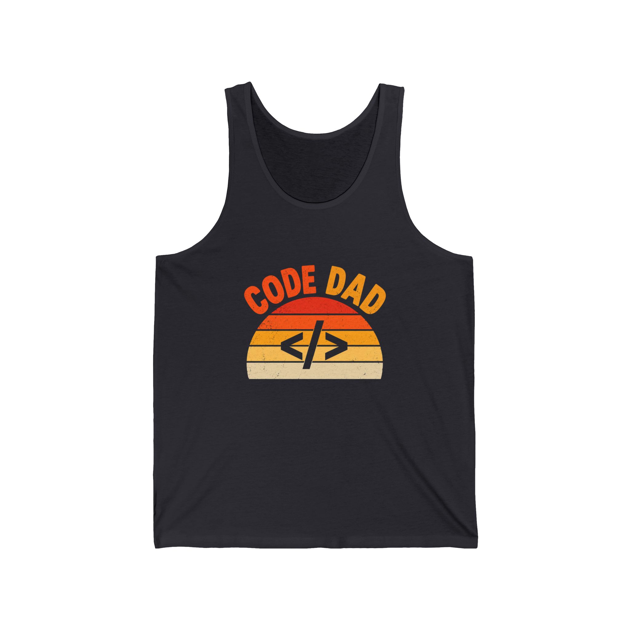 Code Dad unisex tank in Dark Grey, front view