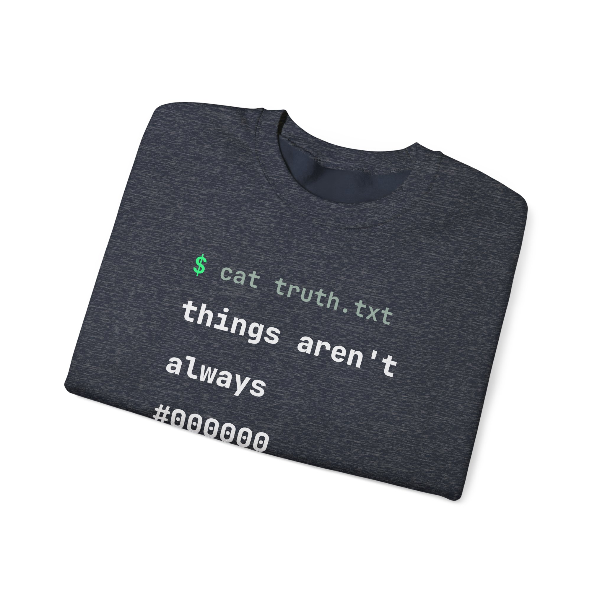 cat truth.txt crewneck sweatshirt in Heather Sport Dark Navy, folded