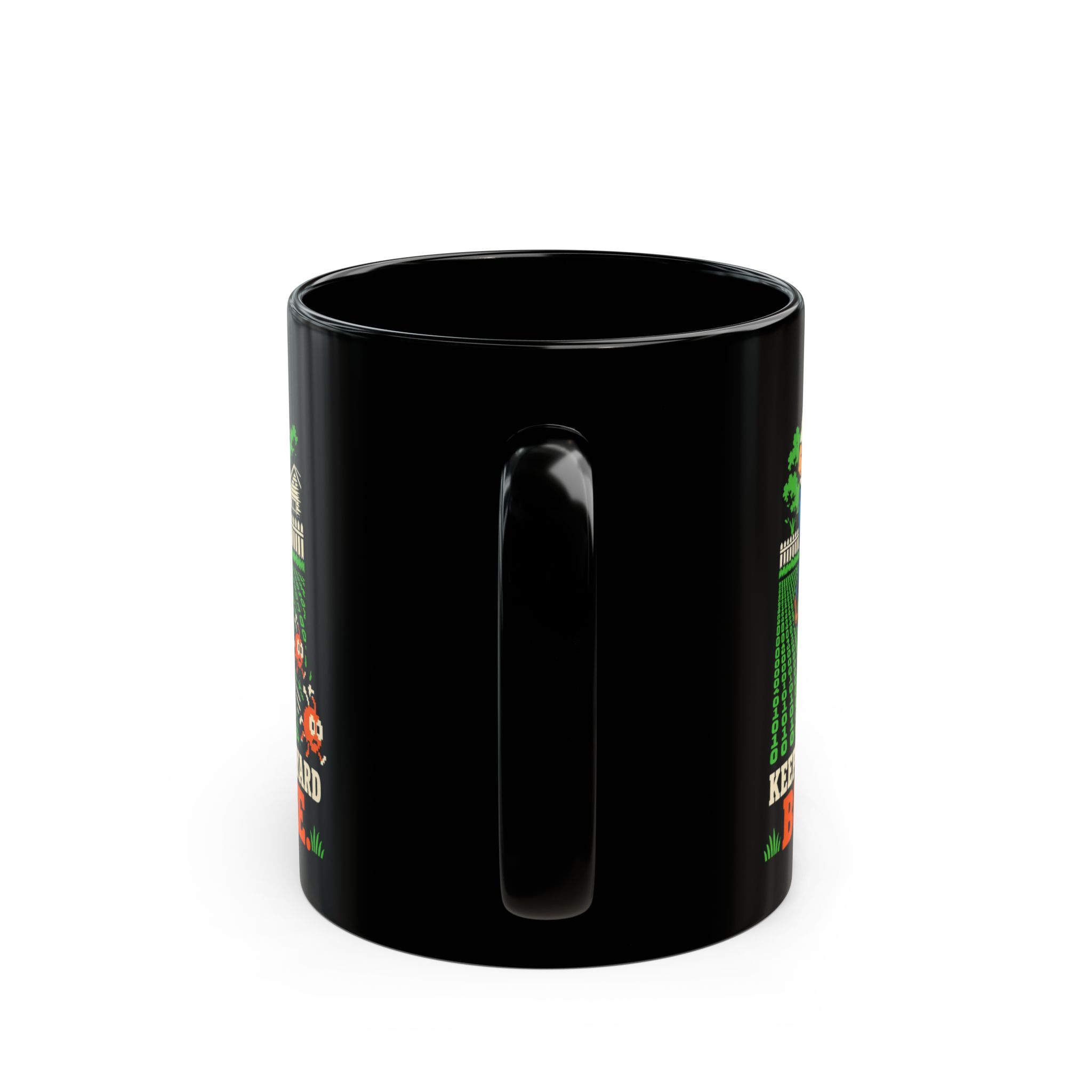 Bug-Free Backyard black mug, 11 oz, back view