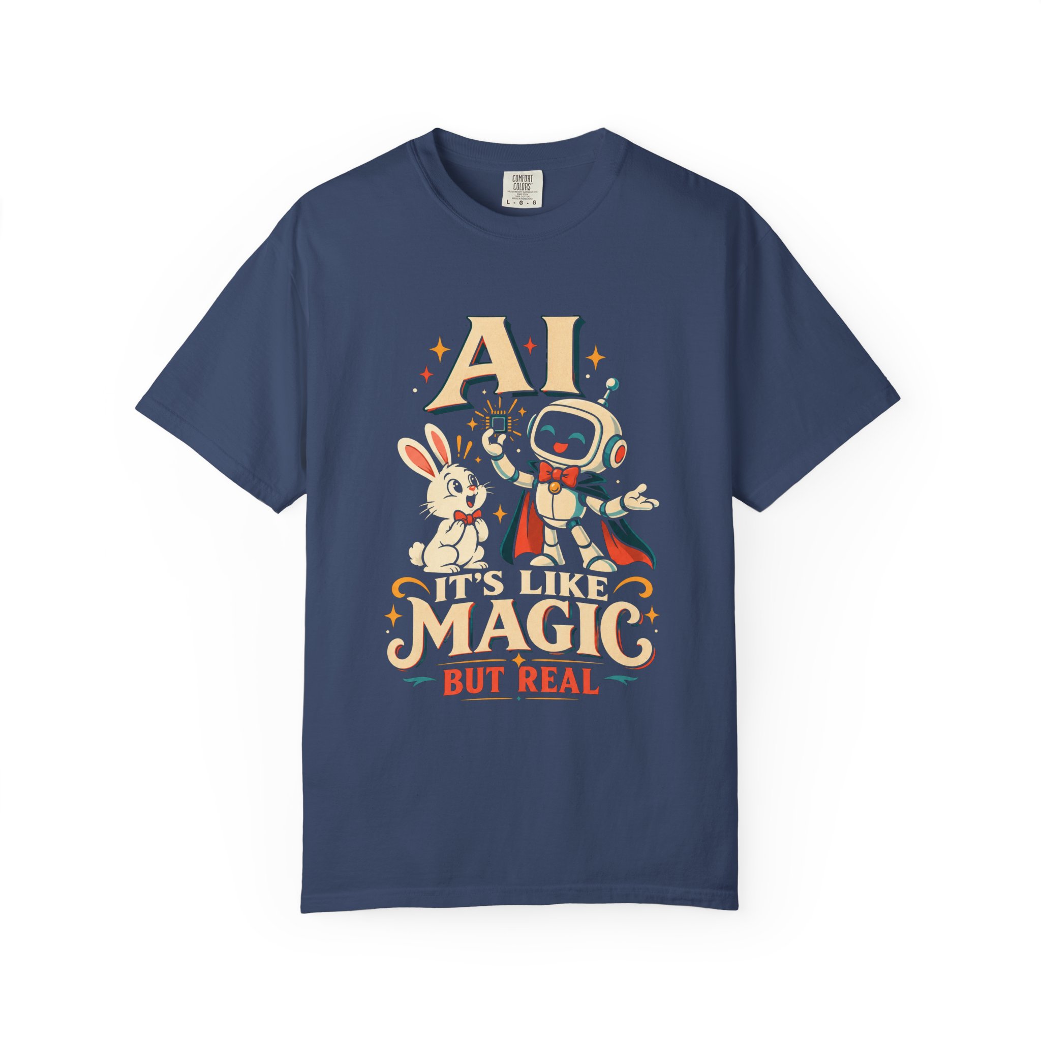 AI Magic Bunny T-shirt in China Blue, front view