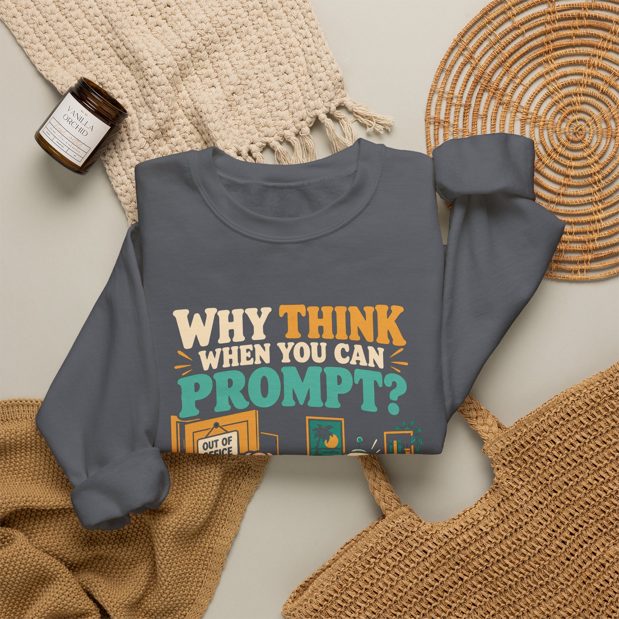 Prompt Out of Office crewneck sweatshirt in Charcoal, folded 2