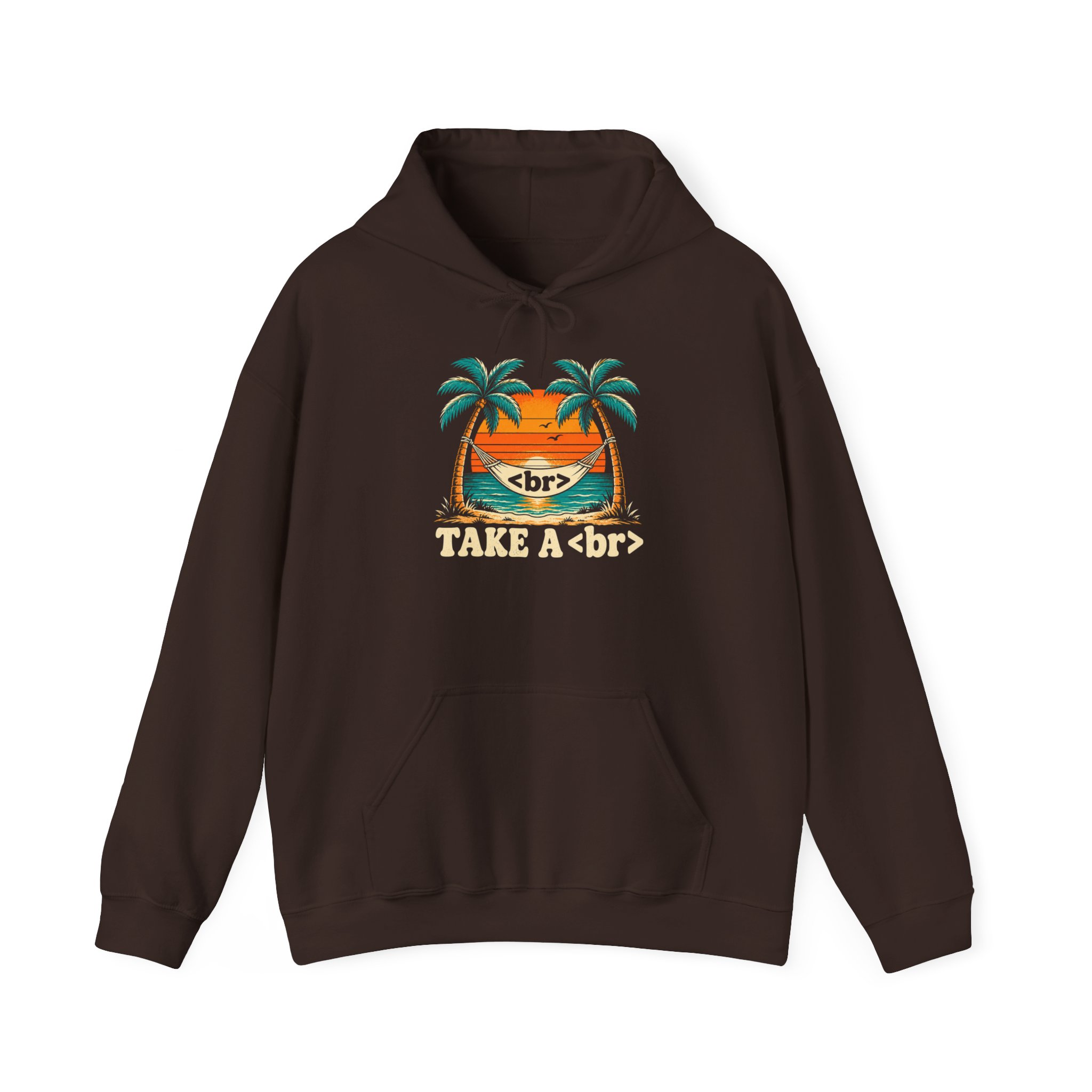 Take a Break Hammock hoodie in Dark Chocolate, front view