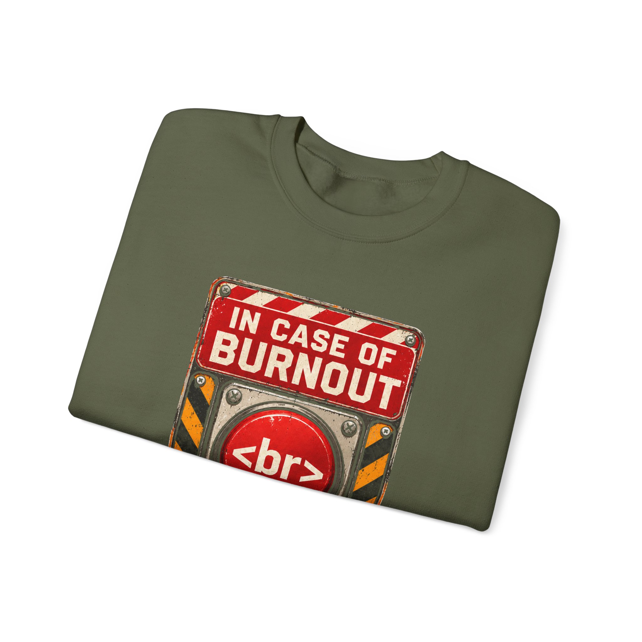 In Case of Burnout crewneck sweatshirt in Military Green, folded