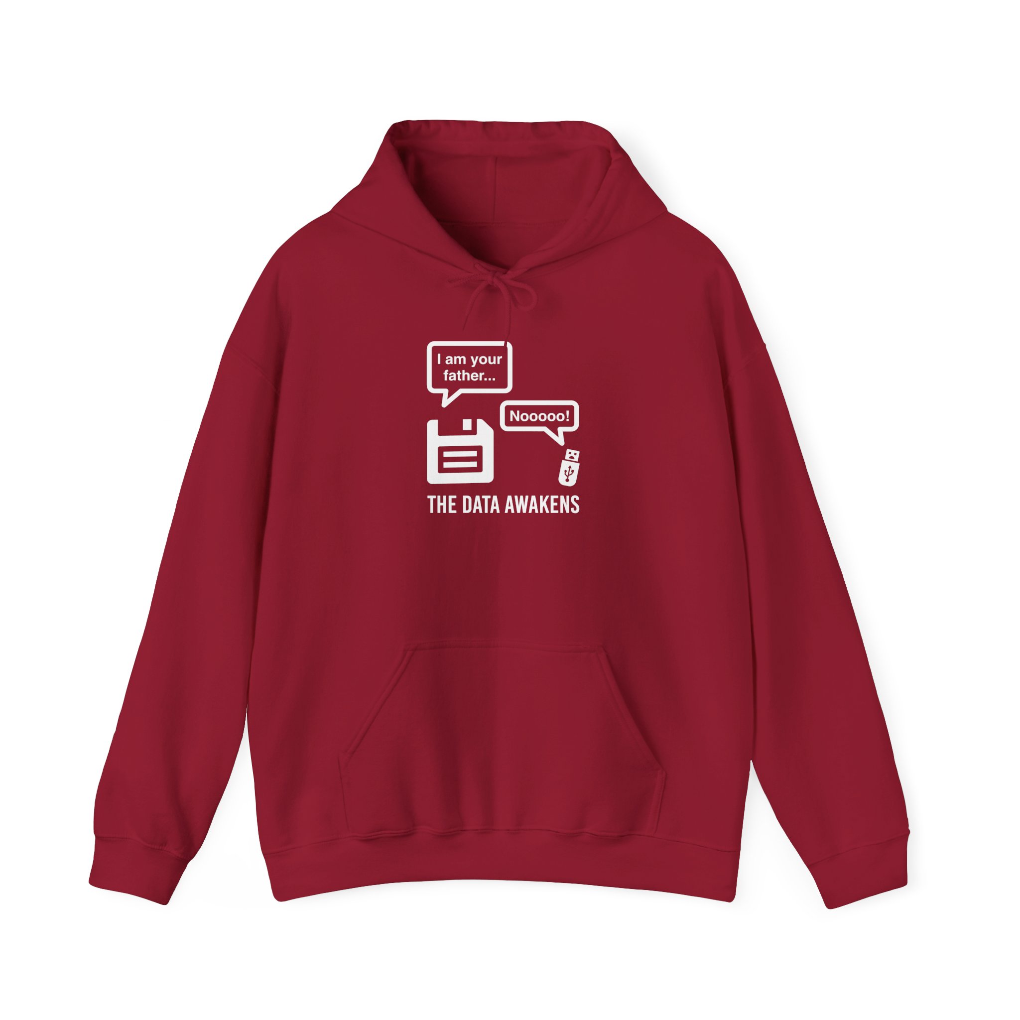 The Data Awakens hoodie in Cardinal Red, front view