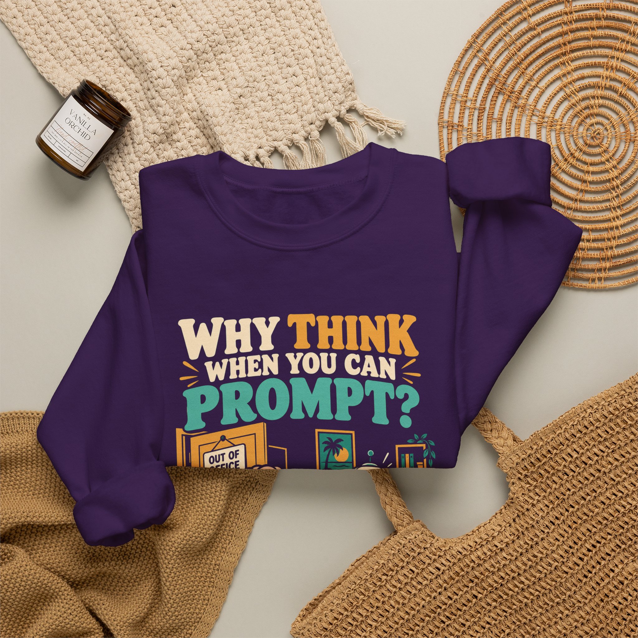 Prompt Out of Office crewneck sweatshirt in Purple, folded 2