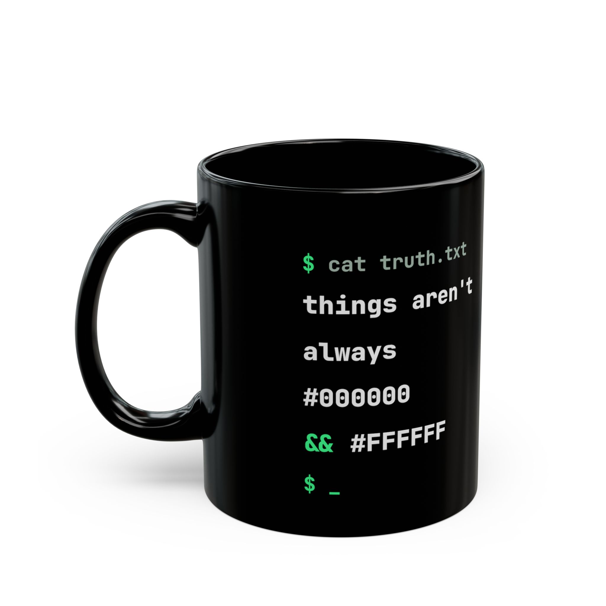 cat truth.txt black mug, 11 oz, left side