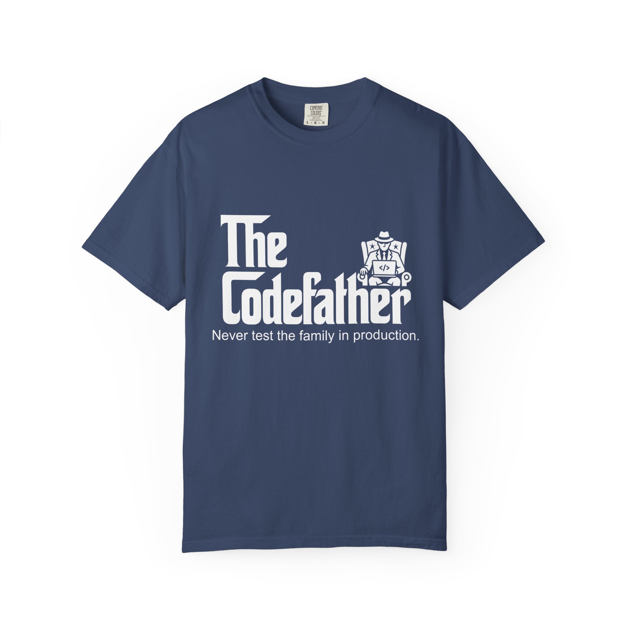 The Codefather T-shirt in China Blue, front view