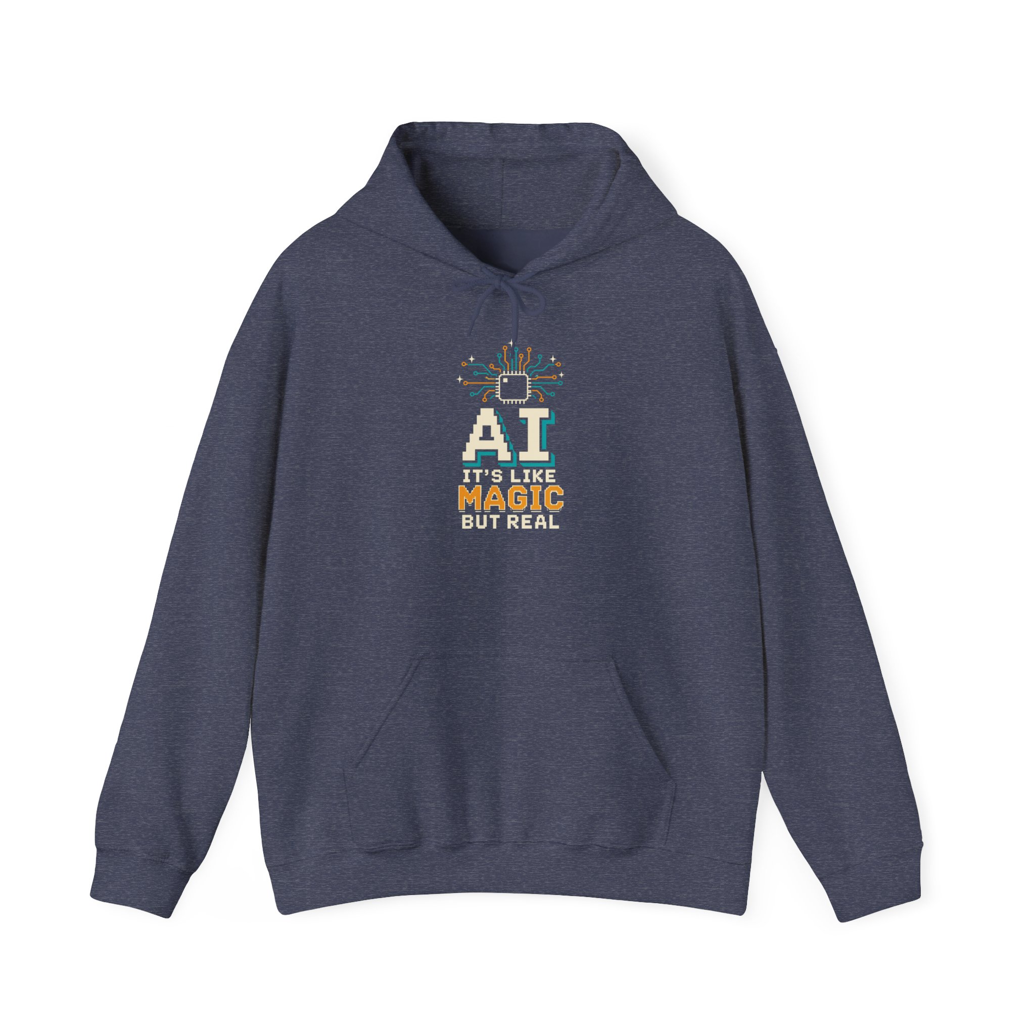AI Magic Chip hoodie in Heather Sport Dark Navy, front view
