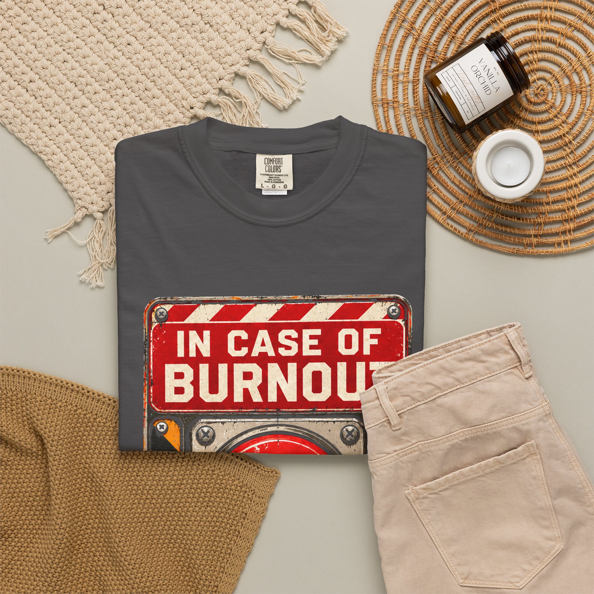 In Case of Burnout T-shirt in Graphite, folded 2